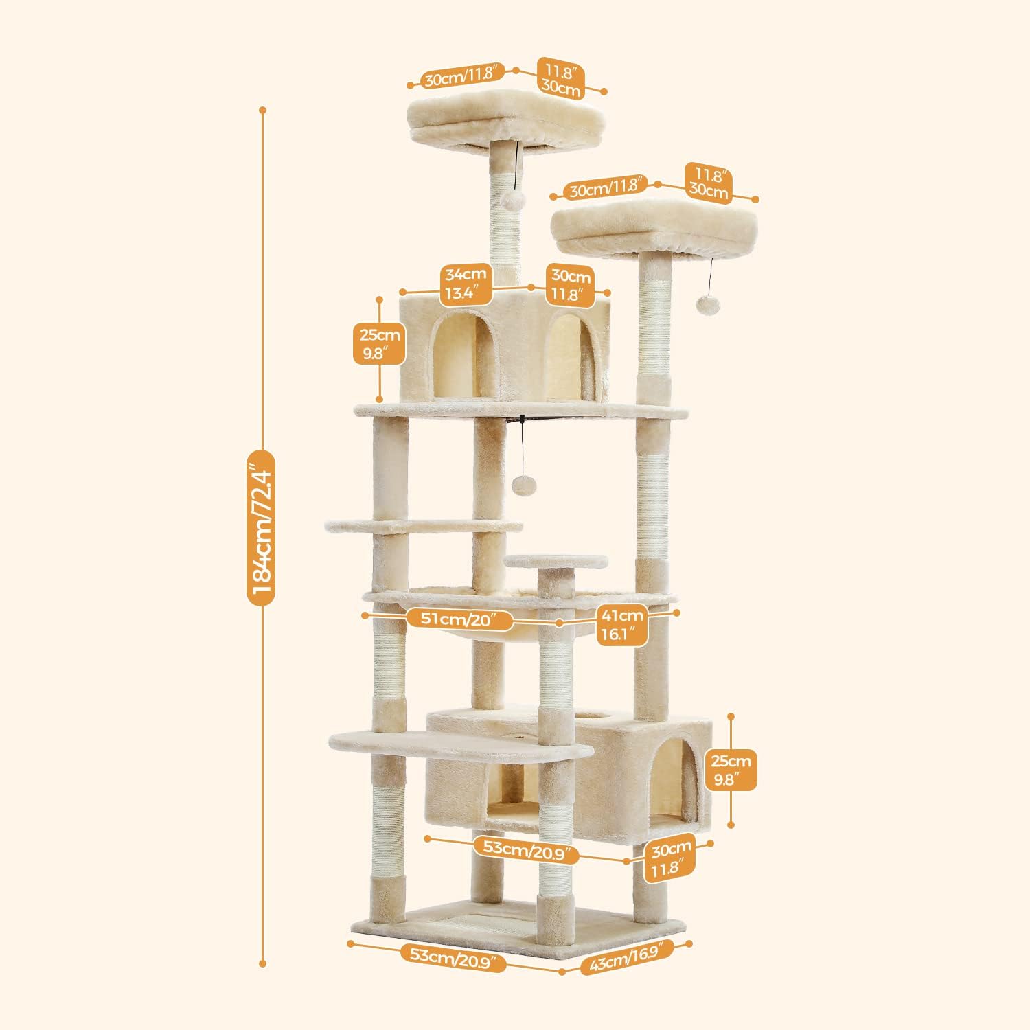 Thumbnail 6 de PAWZ Road AM01-AMT0204BG Cat Tree, 72.4-Inch Tower with Hammock and Sisal Posts