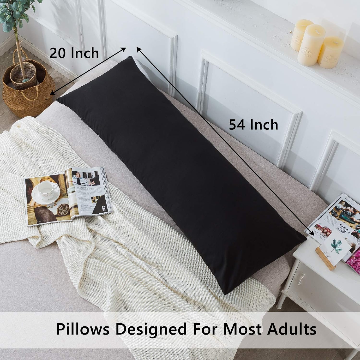 Detalle de ELNIDO QUEEN 20 x 54-Inch Body Pillow with Black Polyester Pillowcase