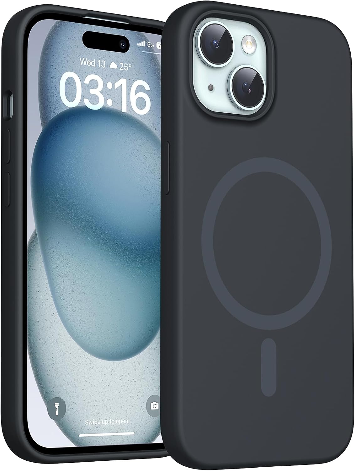 Detalle de TOCOL Magnetic Silicone Case for iPhone 15 Black 👝