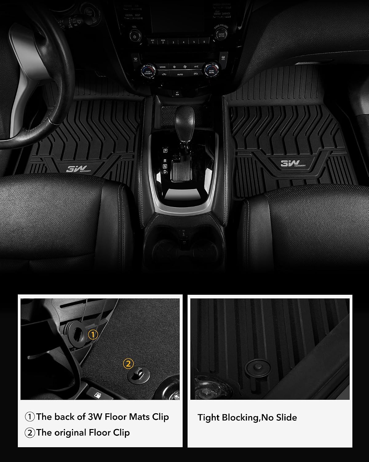 Thumbnail 1 de 3W Custom Fit TPE Floor Mats & Cargo Mat for Nissan Rogue (2021–2026, Full Set) – Black