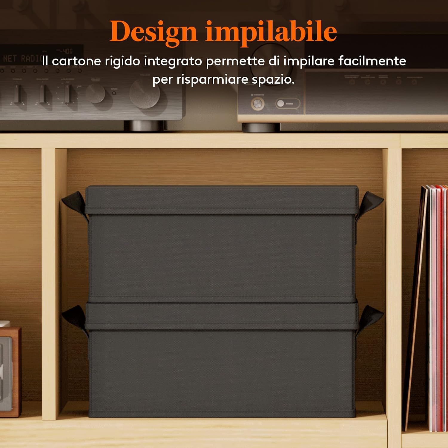 Detalle de Lifewit Confezione da 6 Porta DVD – Contenitori Impilabili con Coperchio Pieghevole, 150 DVD (25 ciascuno), Nero