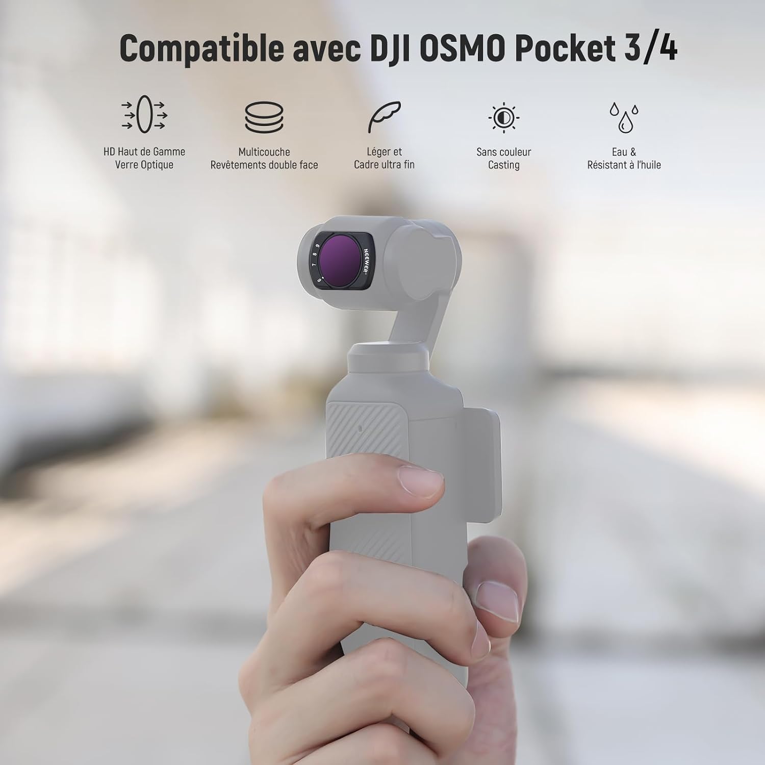 Detalle de NEEWER Kit de filtres ND variables ND2-32/ND64-512 pour DJI Osmo Pocket 4/3 Creator Combo