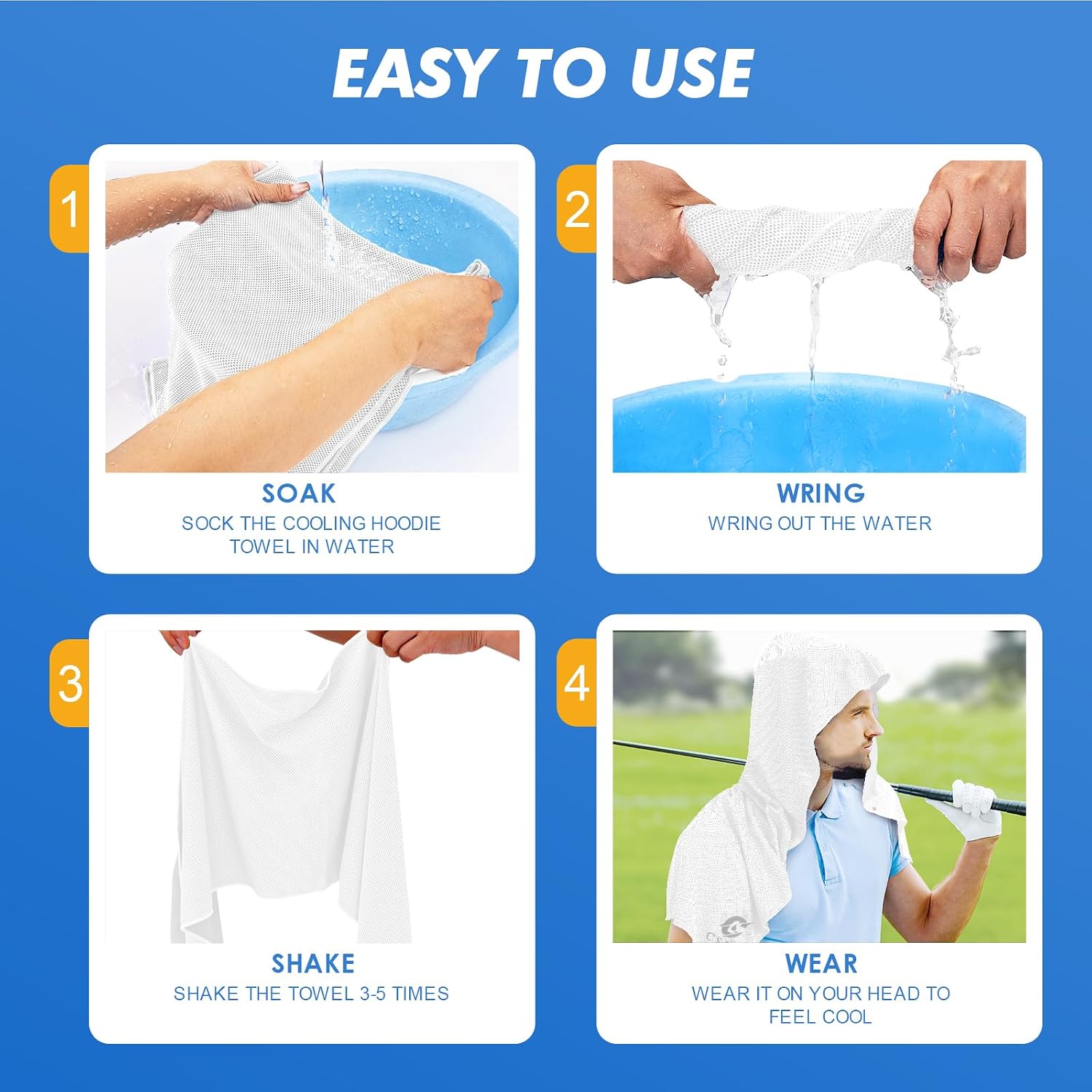 Detalle de CSITE 3-Pack Cooling Hoodie Towels: Instant Cooling, UPF 50 Sun Protection, and Portable for Outdoor Activity