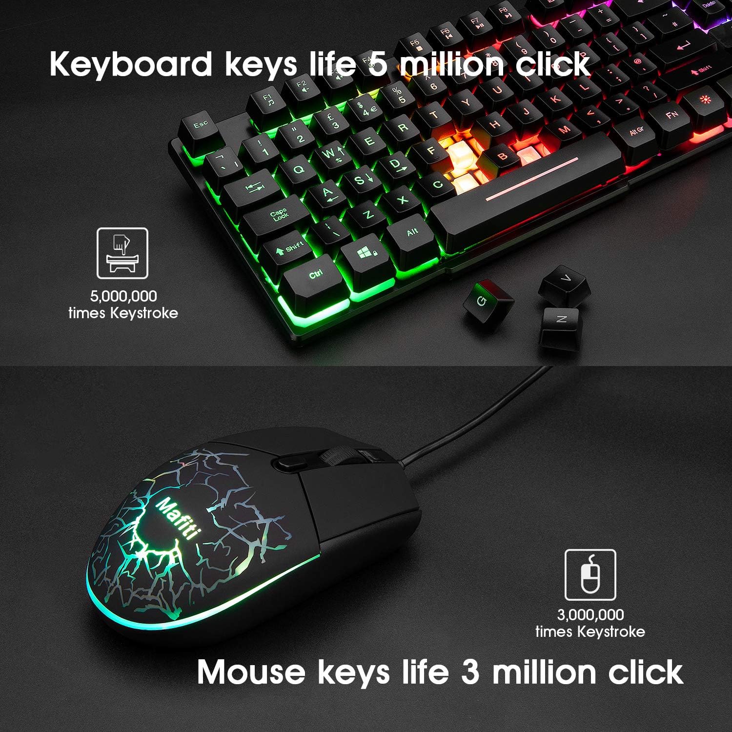Thumbnail 1 de Mafiti Rainbow Backlit Gaming Keyboard and Mouse Set