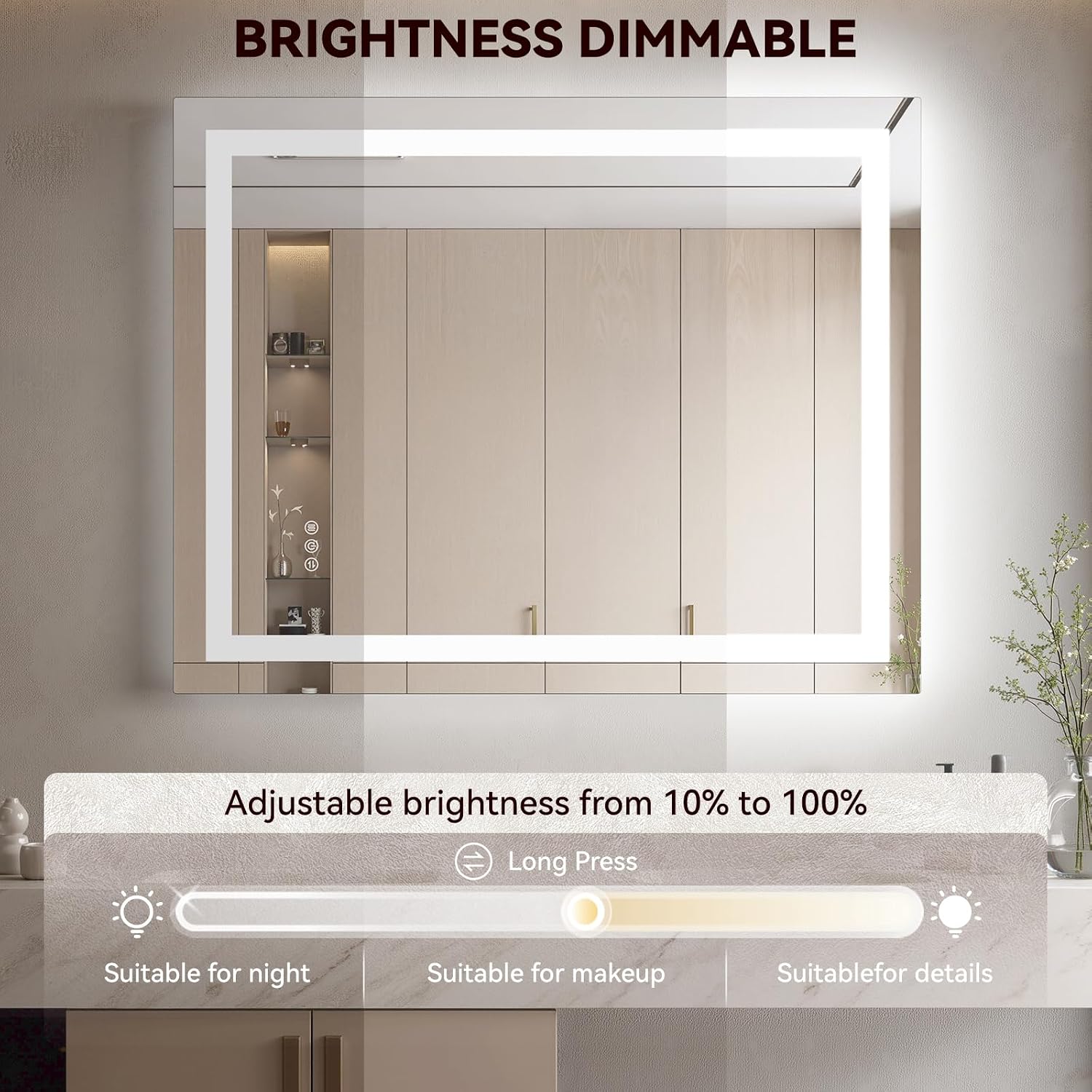 Detalle de SHYWENHSIU 28" x 36" LED Bathroom Mirror, Frontlit and Backlit, Anti-Fog