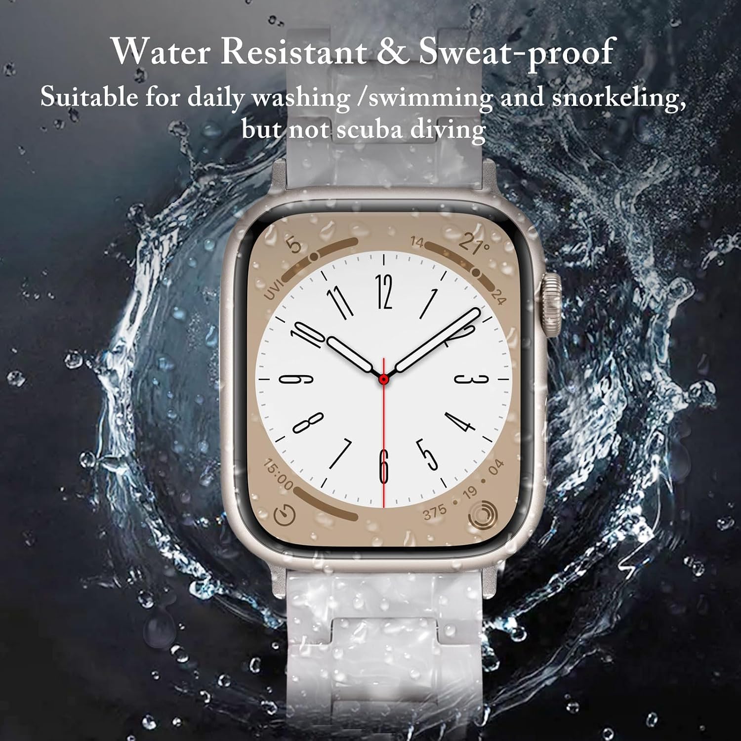 Detalle 2 de V.R.HOPE Modernes Harz-Armband für Apple Watch (44/45/46/49 mm) – Perlenweiß/Silber