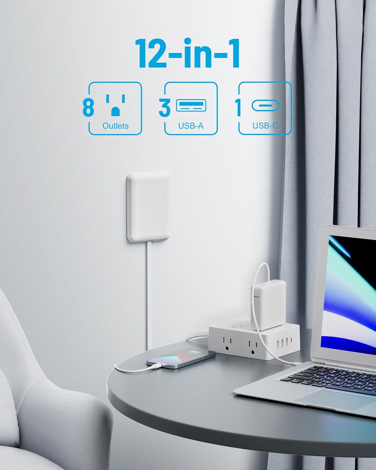Detalle 2 de Olcorife Flat Extension Cord, 8 Outlets