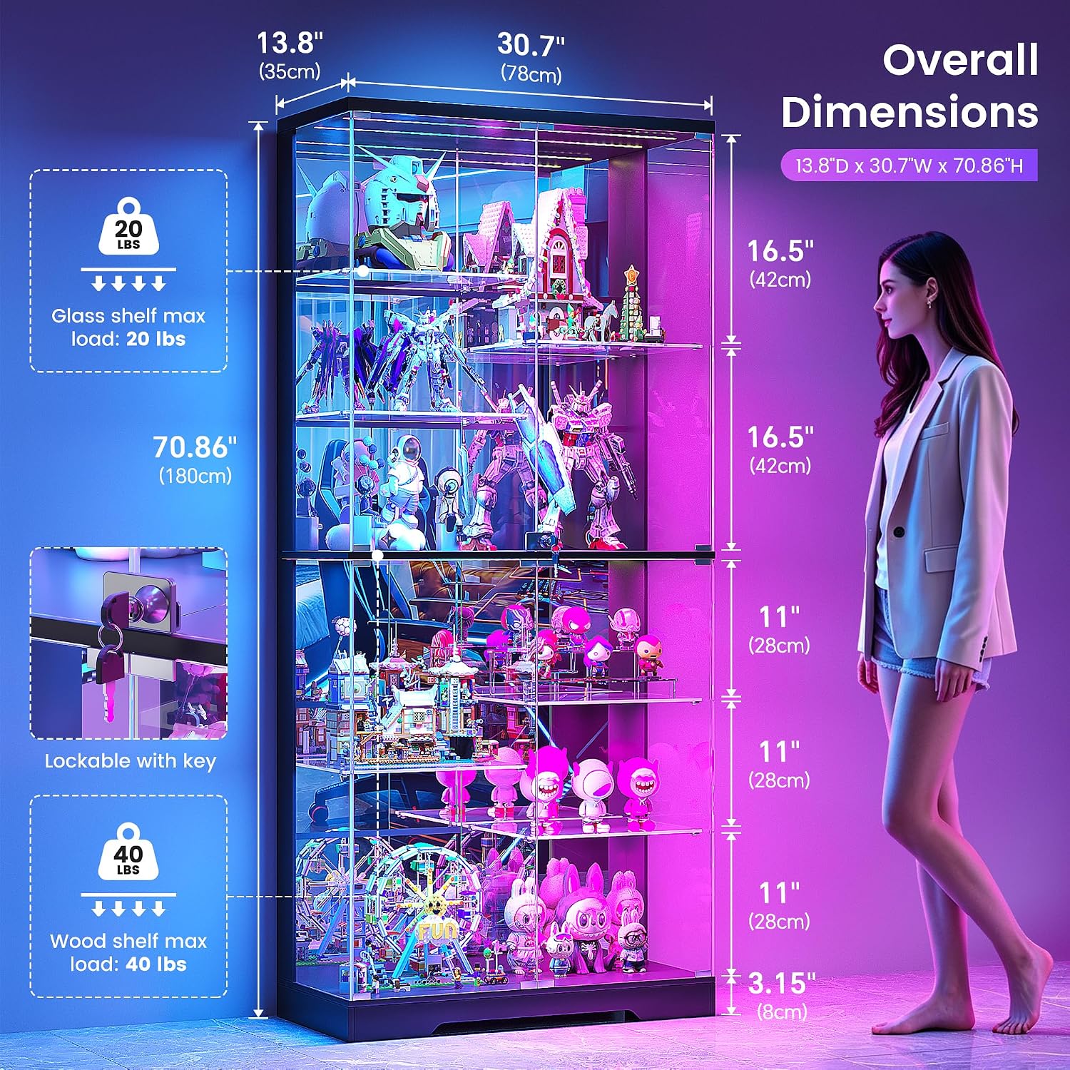 Detalle de Lvifur Glass Display Cabinet, 10-Tier