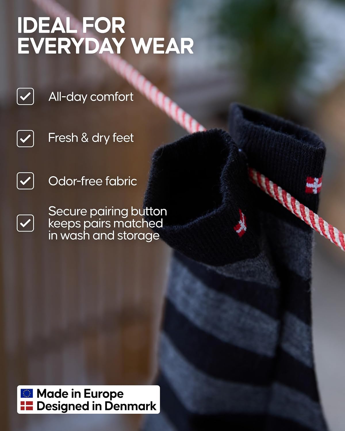 Thumbnail 2 de DANISH ENDURANCE Merino Wool Socks for Men with Pairing Button, 3 or 5 Pack