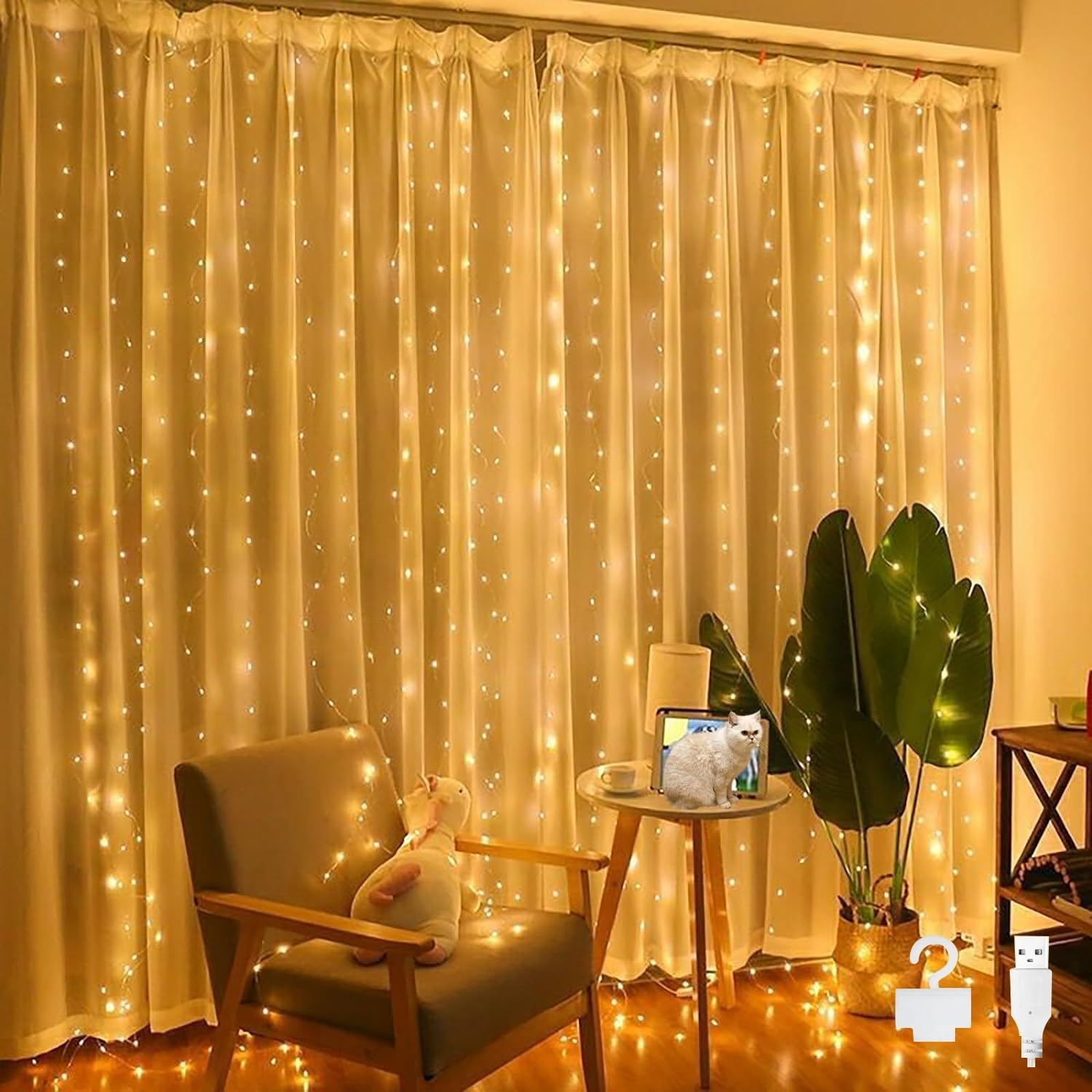 Detalle de Bigzom Lichterketten Vorhang 2x2 m 200 LEDs