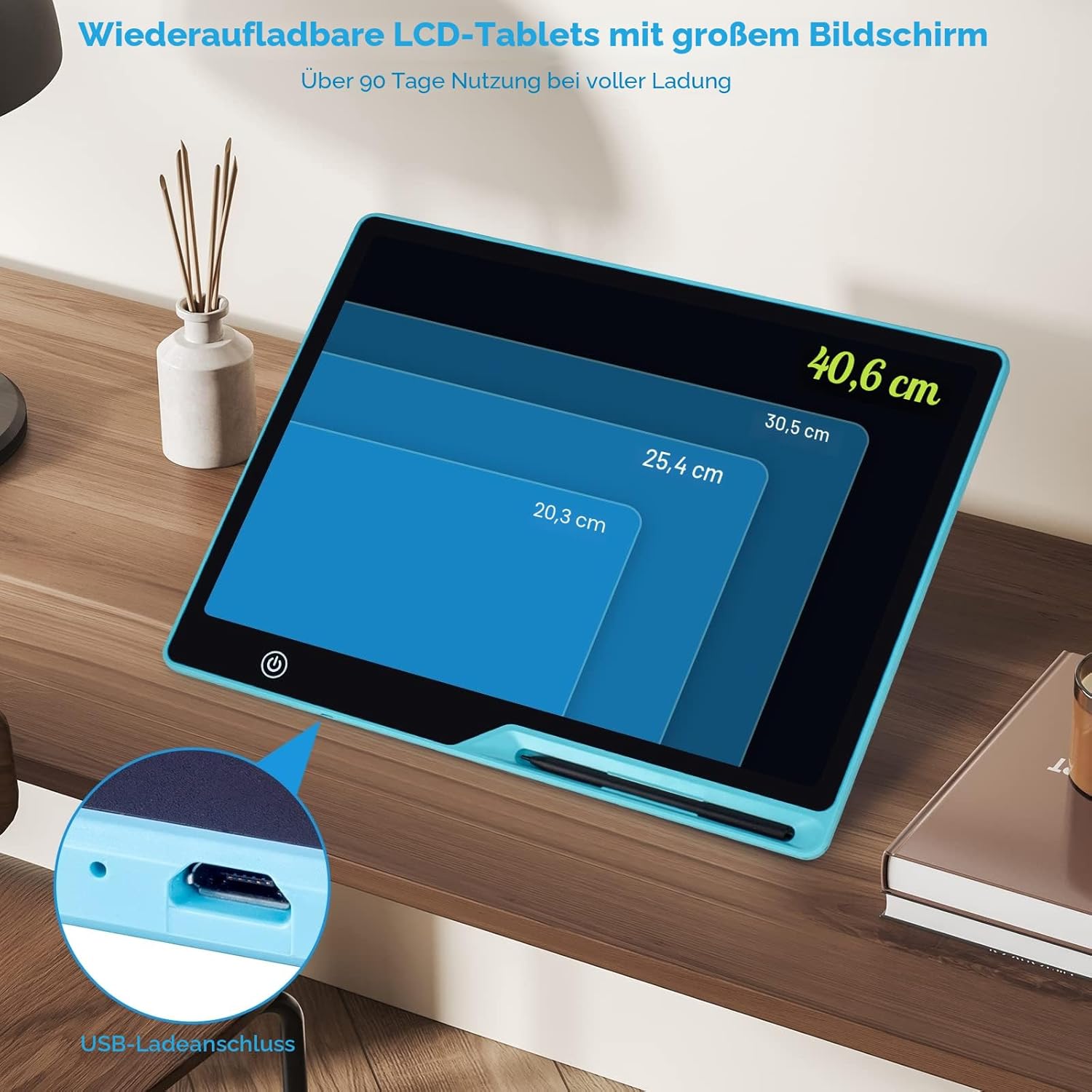 Detalle de LCD-Schreibtafel Kinder 16 Zoll Wiederaufladbar – Maltafel, robustes Zeichentablet für 3–7 Jahre