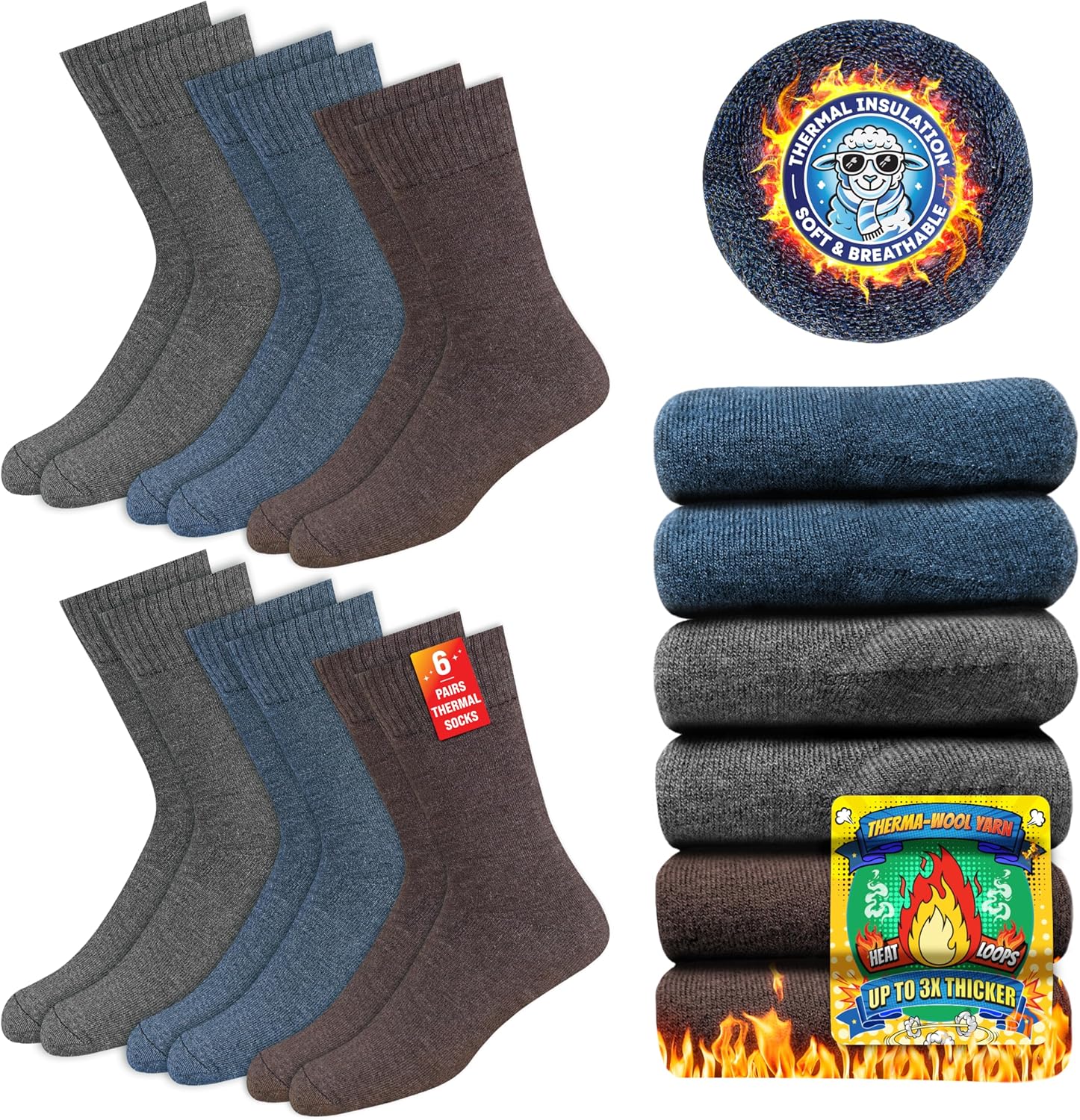 Thumbnail 5 de SOXCO Chaussettes thermiques d’hiver (lot de 6) pour hommes et femmes