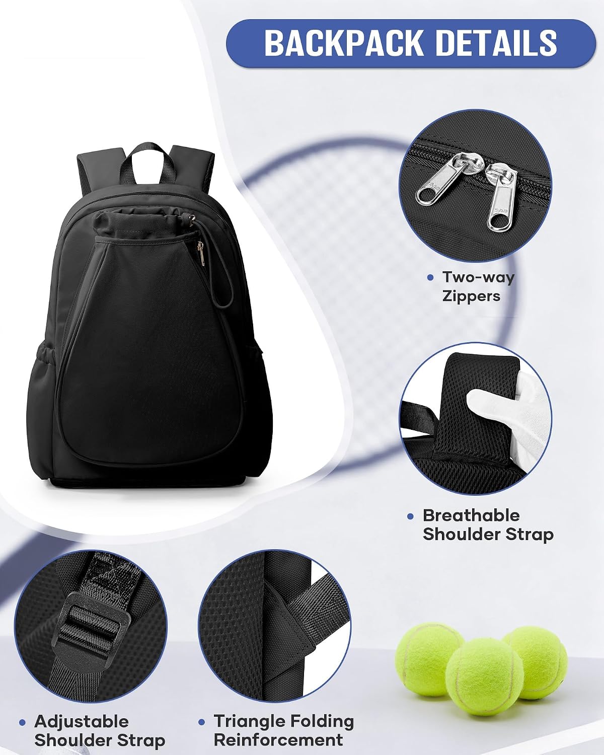 Thumbnail 6 de SZLX Tennisrucksack: geräumige Sporttasche mit Schlägerfach für Tennis, Badminton, Squash & Pickleball