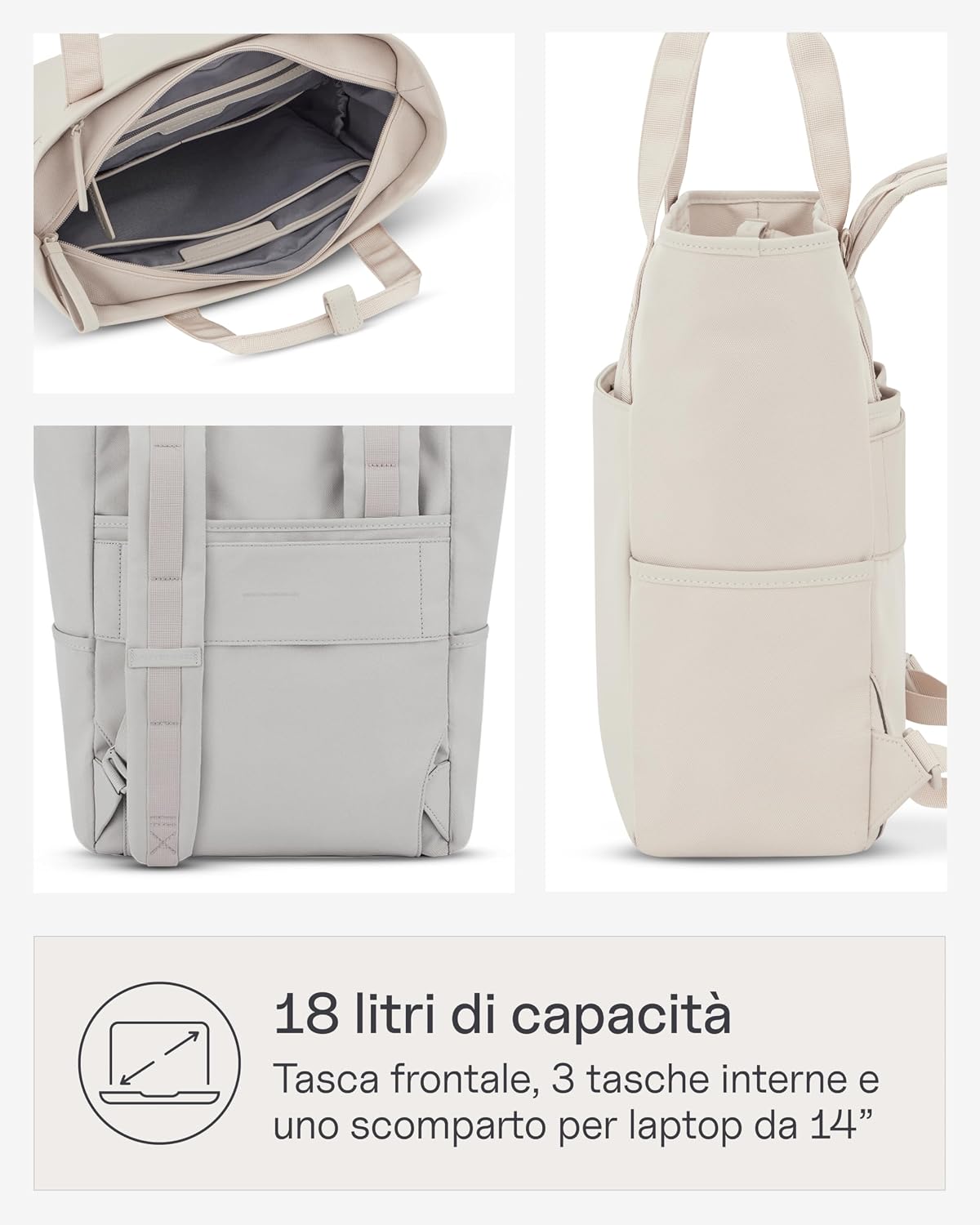 Thumbnail 2 de Kapten & Son Lindby Sandstone 18 l – Zaino 2 in 1 beige con fissaggio al trolley e tasca porta bottiglia