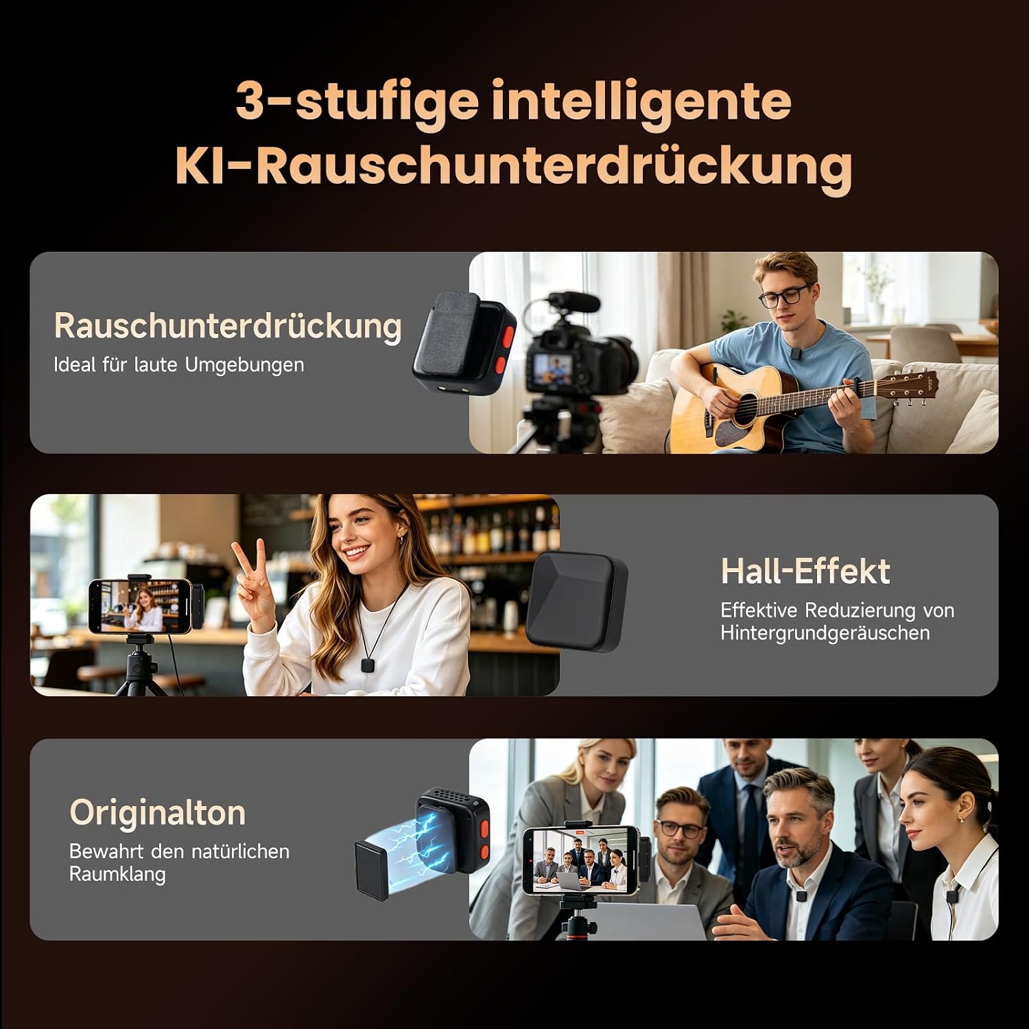 Detalle de Mxcasoxz Wireless Lavalier Mikrofon mit Ladecase – Ultra‑leichtes Clip‑On mit KI‑Rauschunterdrückung