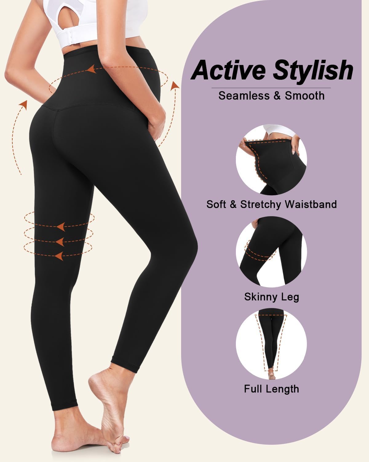 Detalle 2 de CTHH 3-Pack Maternity Leggings, Over-the-Belly High-Waist Yoga Pants