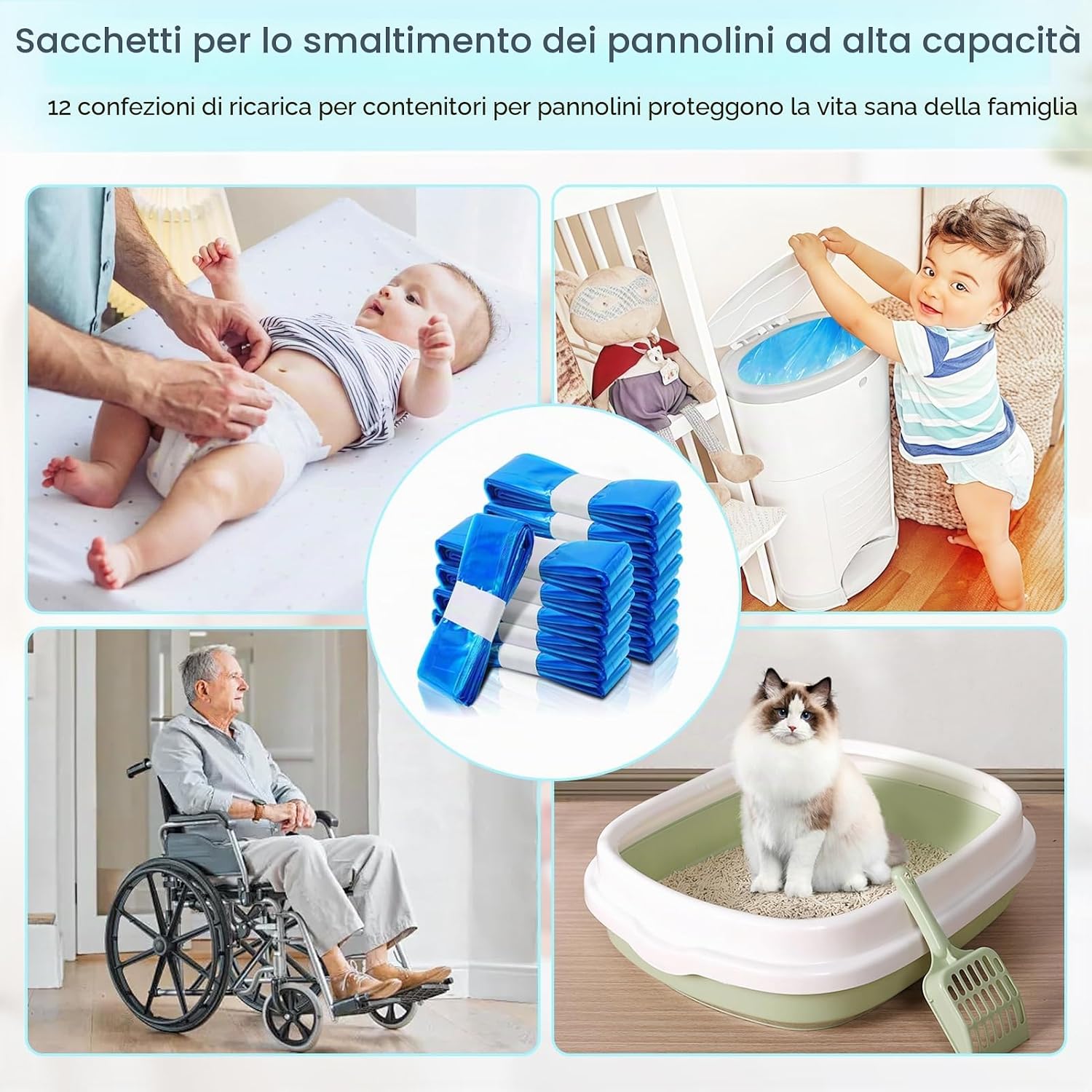 Detalle de Ricariche Mangiapannolinii Parpat da 4,5 m (12 pezzi) antiodore e rinforzate per Littycat, Twist & Click