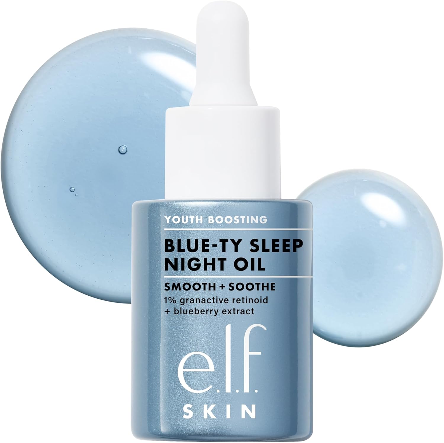 Detalle de e.l.f. SKIN Youth Boosting Blue-ty Sleep Night Oil: olio notte delicato e vegano per un incarnato più luminoso