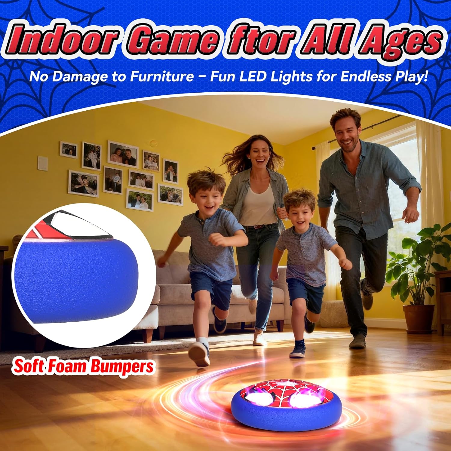 Thumbnail 5 de Light Up Hover Soccer Ball for Kids with Glowing Web Design & LED Eyes