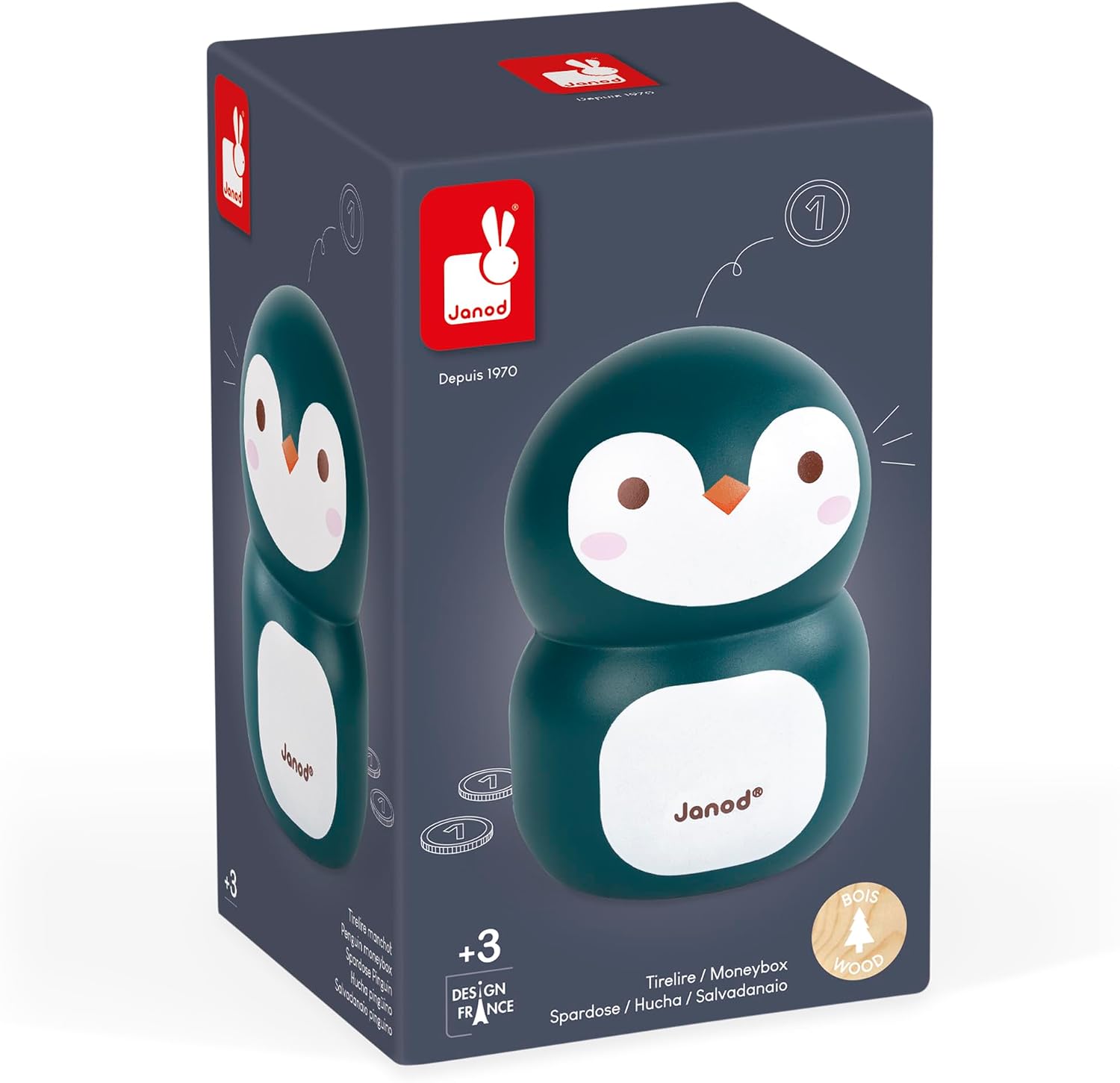 Thumbnail 6 de Janod Tirelire Enfant en Bois Manchot 15 cm – Bleu Nuit/Blanc