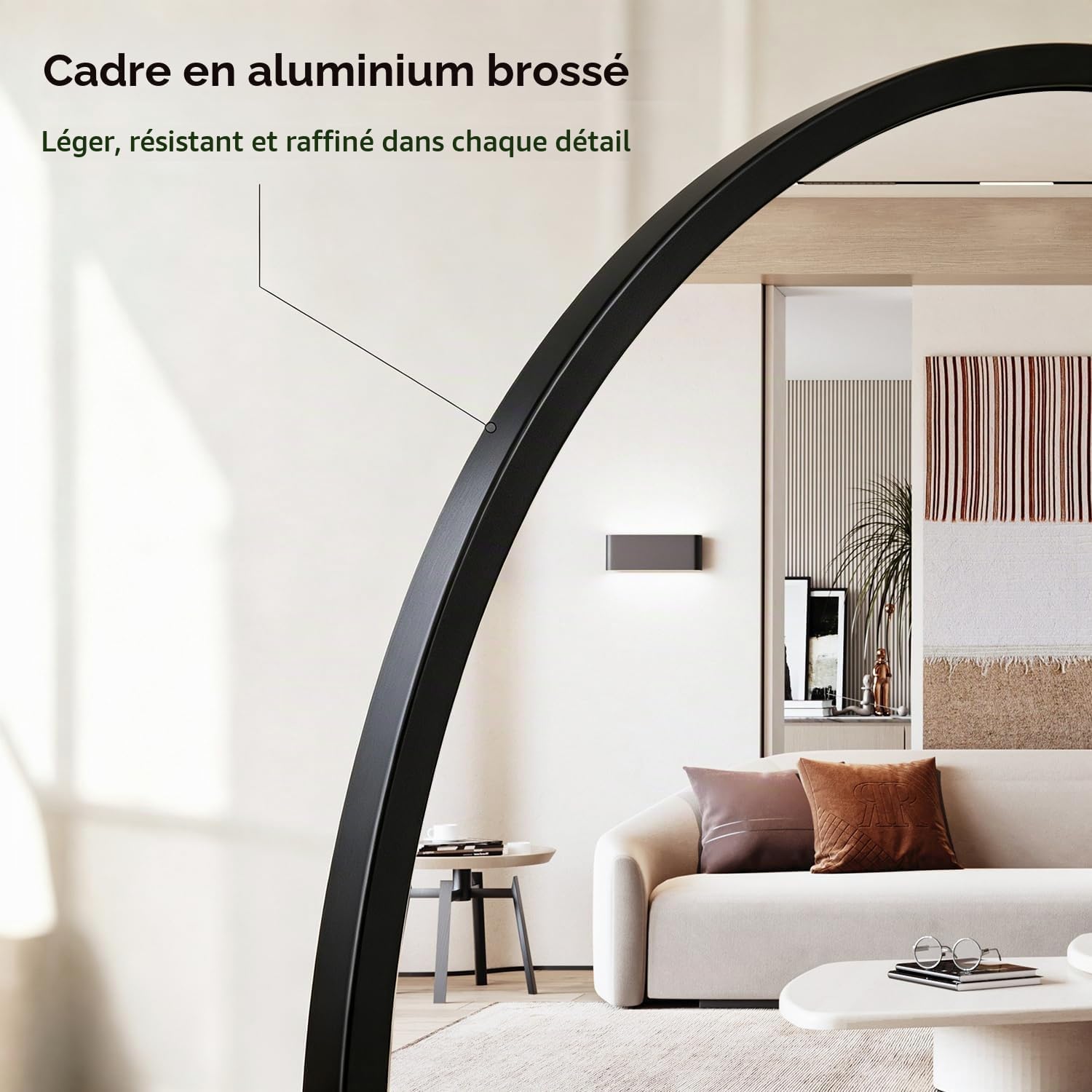 Detalle de Elemango Alloy Arch-65x24-Black gebogen passpiegel met aluminium frame