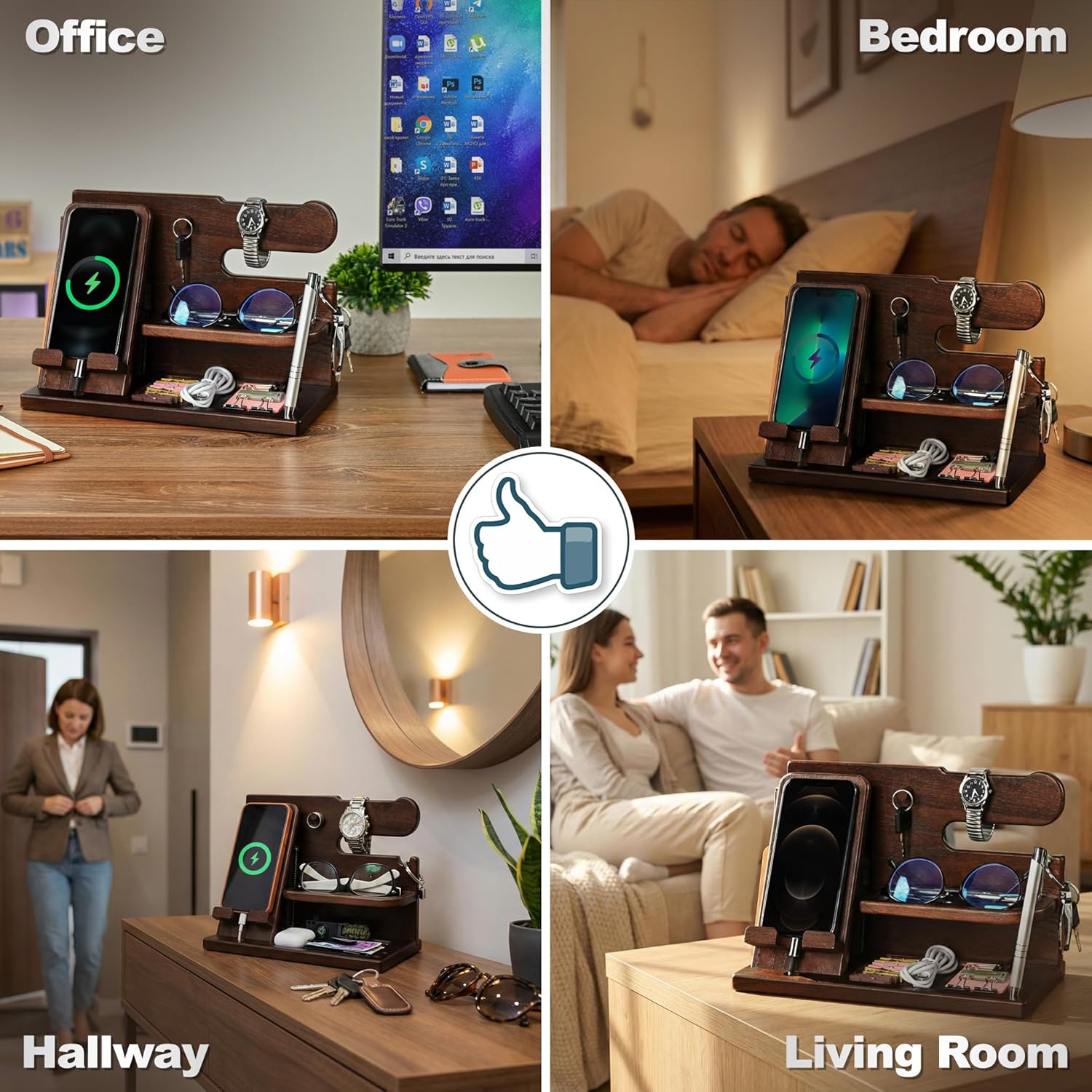 Thumbnail 3 de Teslyar Gifts for Men Wood Phone Docking Station – Solid Nightstand Organizer