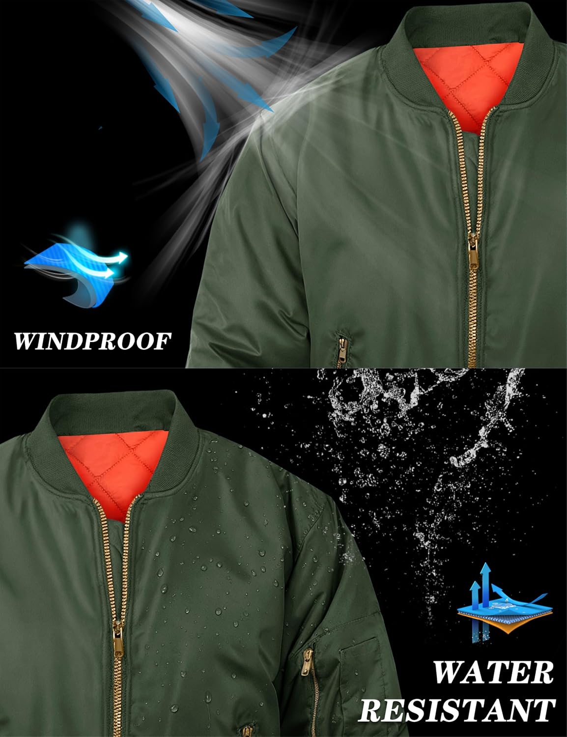Detalle 1 de MAGNIVIT MT-68 Men's Bomber Jacket with Quilted Lining and Zip Pockets