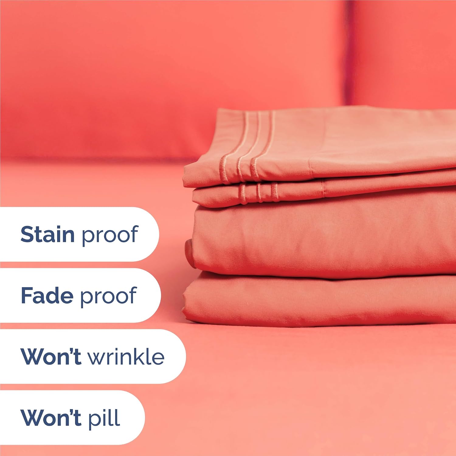 Detalle 1 de CGK Unlimited Split King 5-Piece Sheet Set, Coral Microfibre with Deep Pockets
