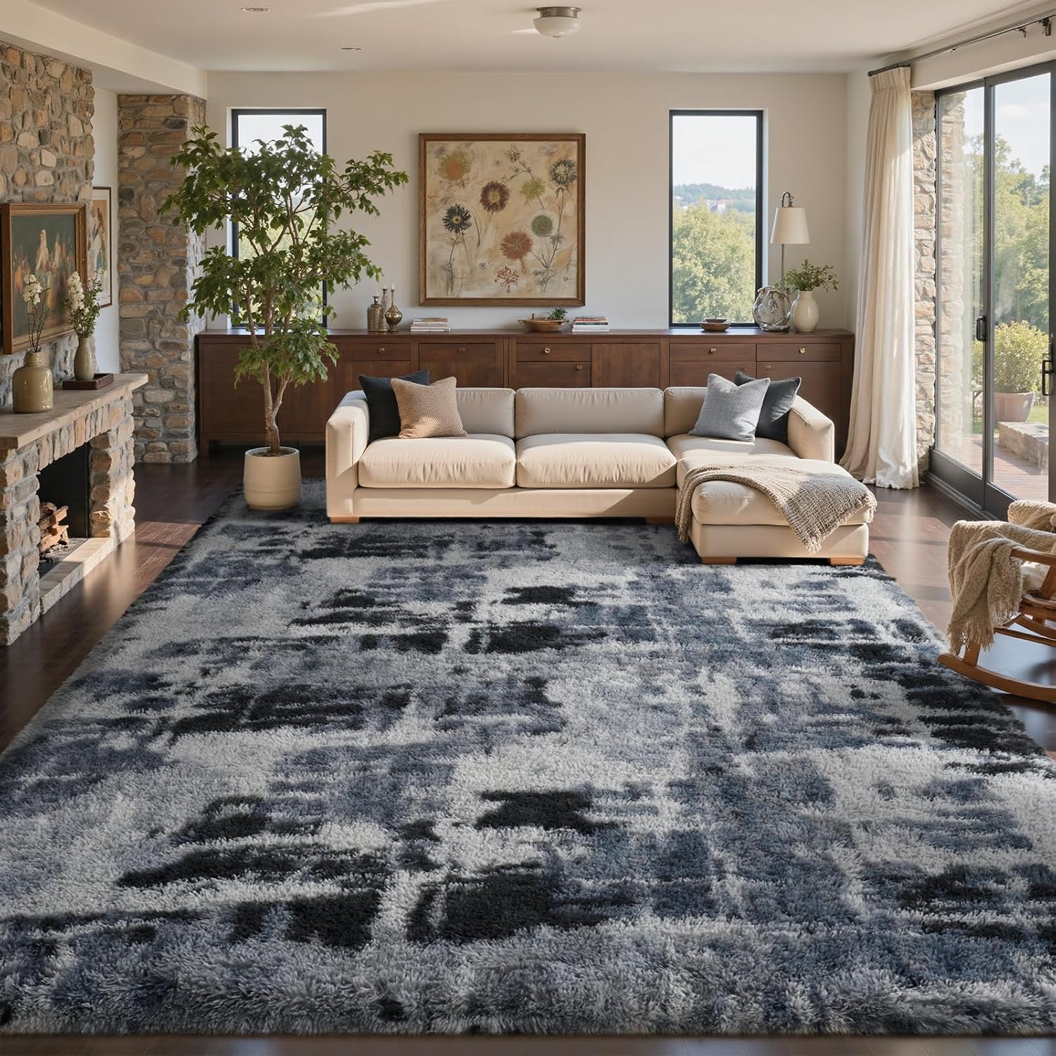 Thumbnail 2 de 9x12 Ft Extra Large Shag Rug (Blue) for Living Room & Bedroom, Ultra-Soft Fluffy Area Rug for Kids Decor