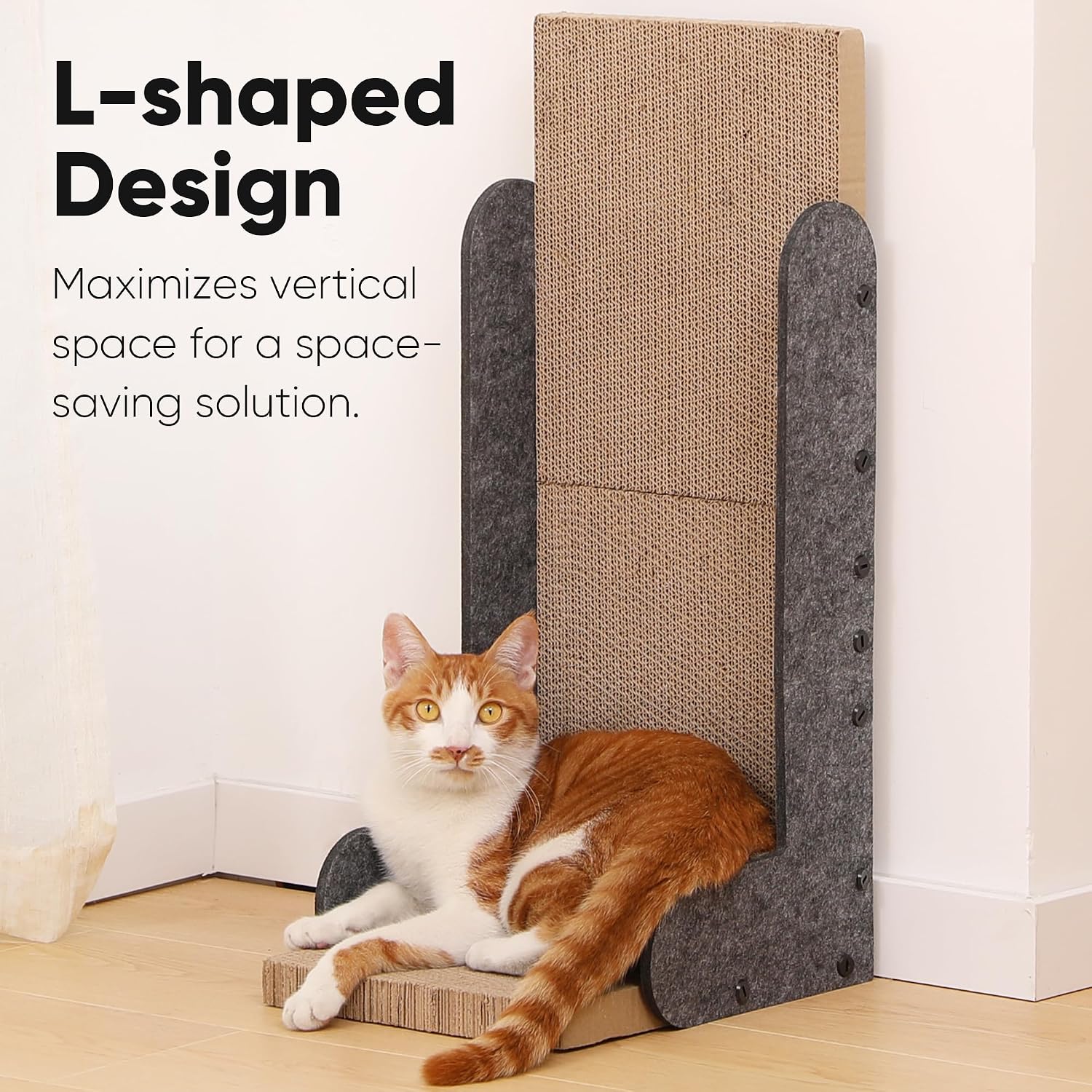 Thumbnail 3 de FUKUMARU L-Shaped Cat Scratcher (68 cm) Wall Scratch Pad with Felt Edge & Furniture Protection – Grey