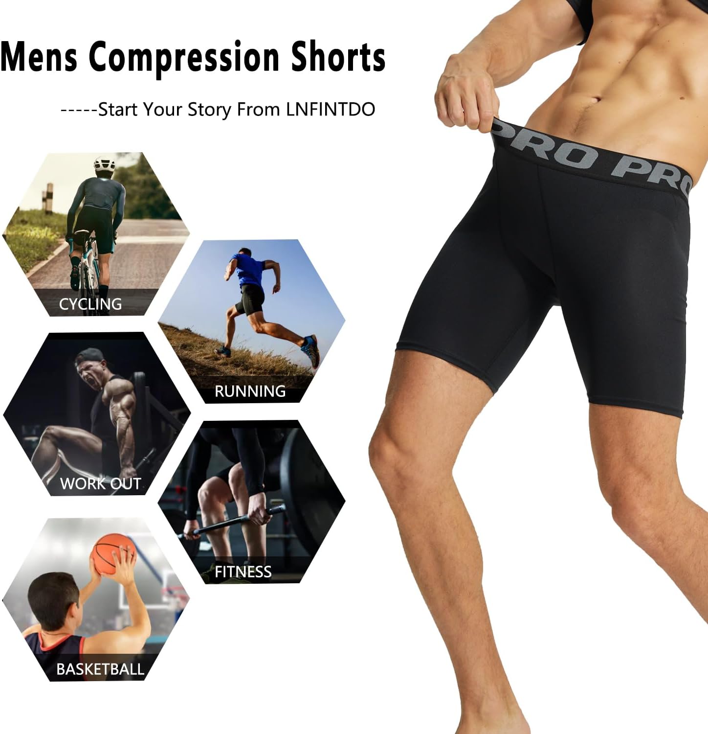 Detalle de LNFINTDO 3 Pack Compression Shorts for Men – Base Layer Running Shorts