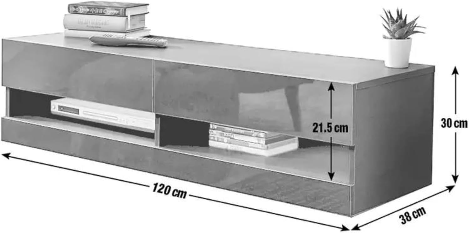 Thumbnail 3 de GFW Galicia Wall Mounted High Gloss TV Unit with LED Downlight (120cm, Black)
