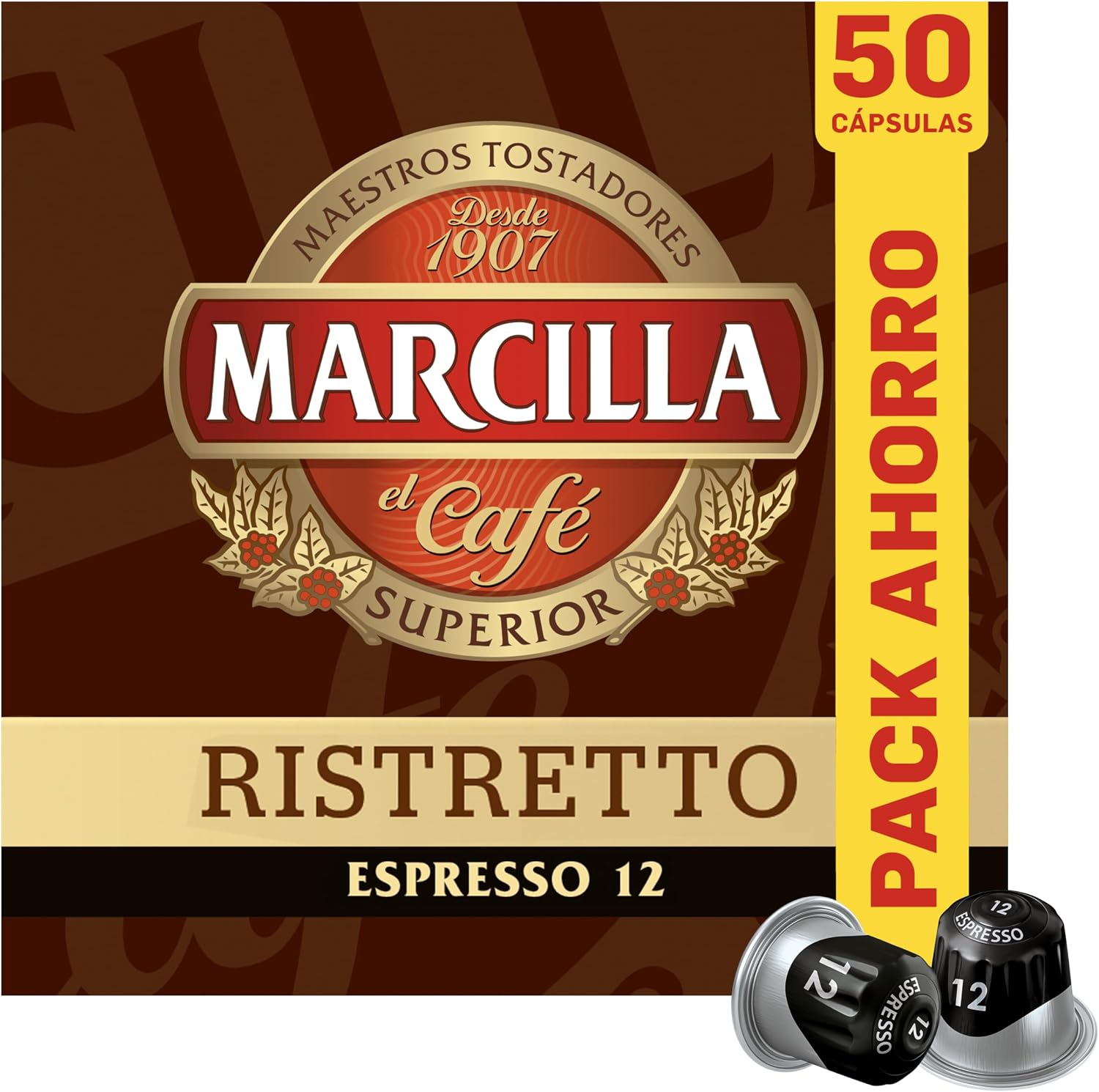 Detalle de Marcilla Cápsulas de Café Ristretto Intensidad 12 — 50 cápsulas compatibles Nespresso
