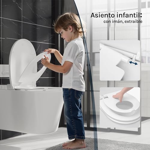 Detalle 2 de WOLTU: Asiento de Inodoro Familiar con Tapa Magnética para Niños y Cierre Suave (Forma O)