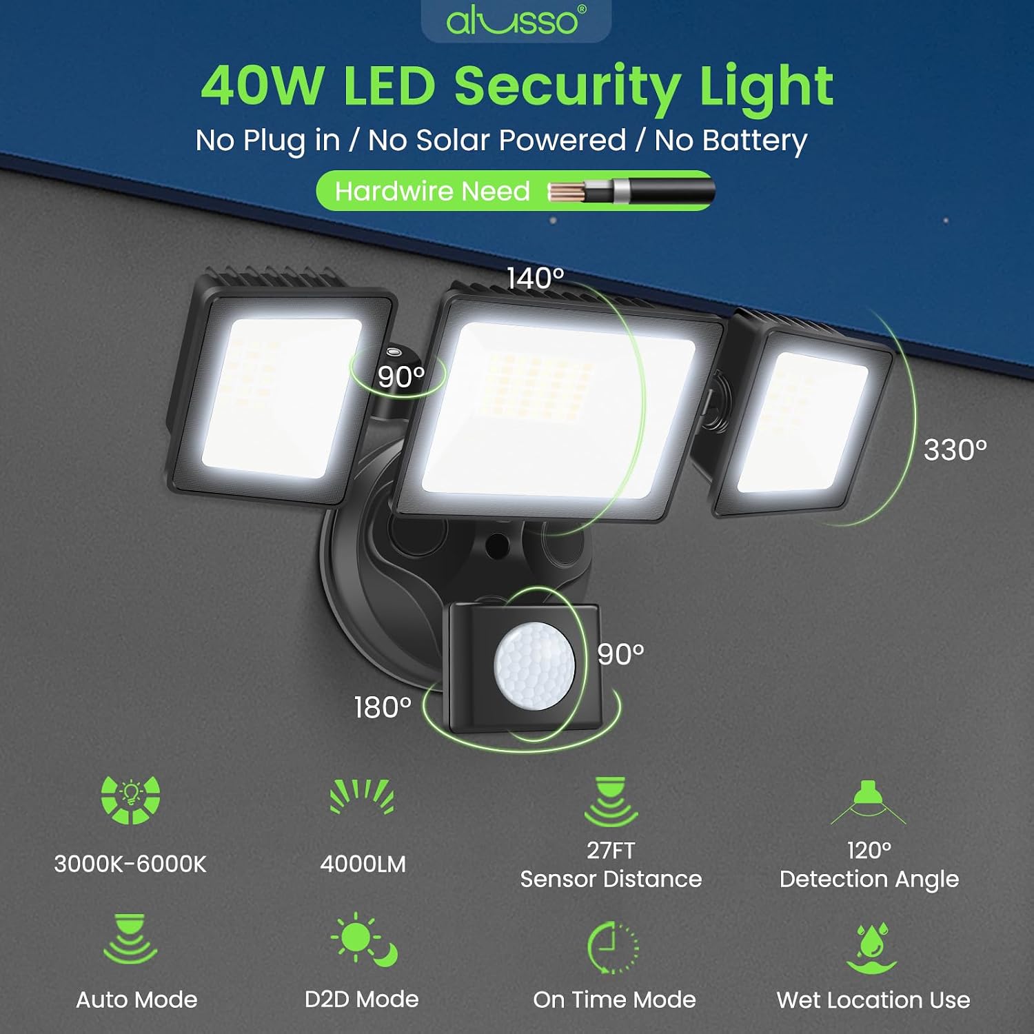 Detalle 2 de ALUSSO YDS-40W-BD4-1 Outdoor Motion Sensor Floodlight, 40W, Remote, 3 Modes