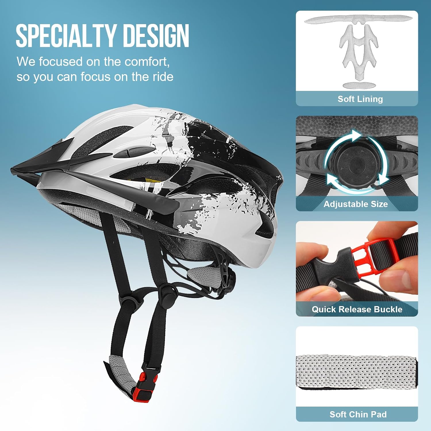 Detalle de Cycle Helmet Adults: Lightweight Bike Helmet with LED Rear Light, 57–62cm