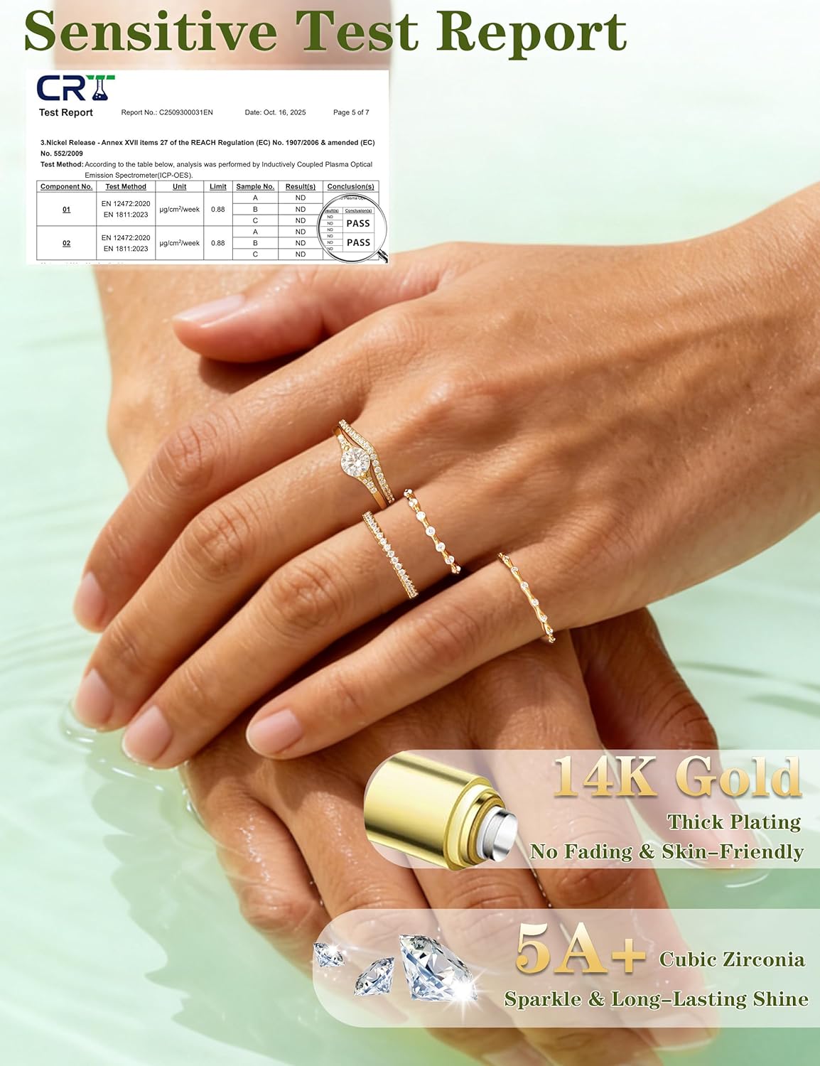 Thumbnail 3 de Macachii 5-Piece Silver Ring Set for Women, Stackable Diamante CZ Promise/Engagement Style