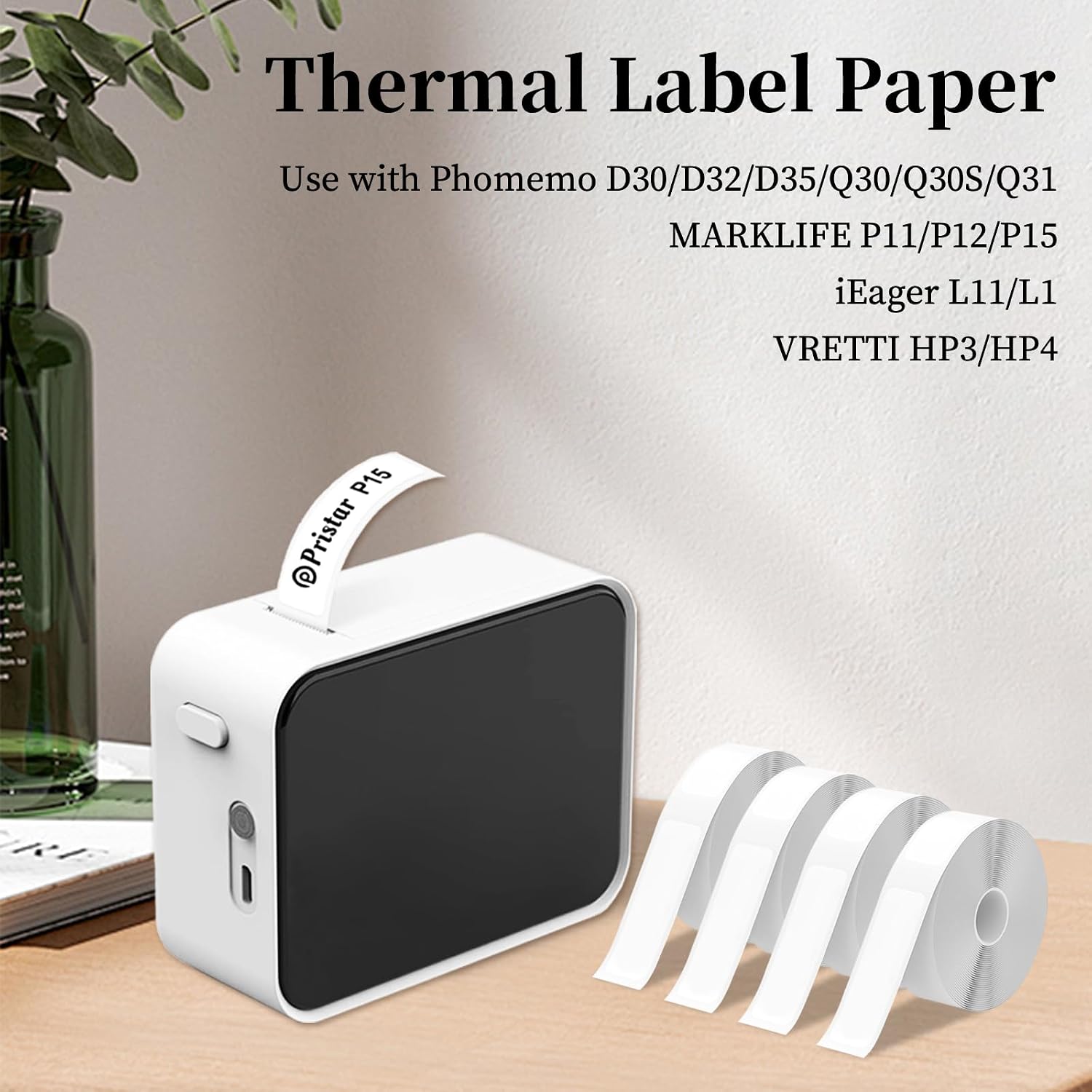 Detalle 2 de CIMOYBAI thermische labeltape 12 x 40 mm, 4 rollen, zelfklevend