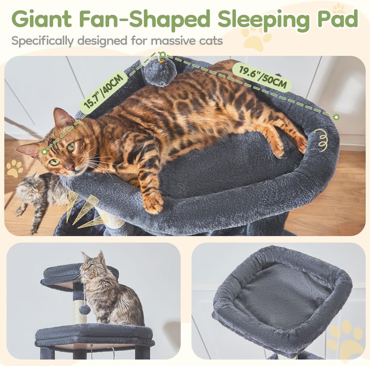 Thumbnail 2 de Taoqimiao Cat Tree 183cm Large Cat Tree with 5 Scratching Posts, Metal Hammock & Spacious Platforms (Smoke Grey)