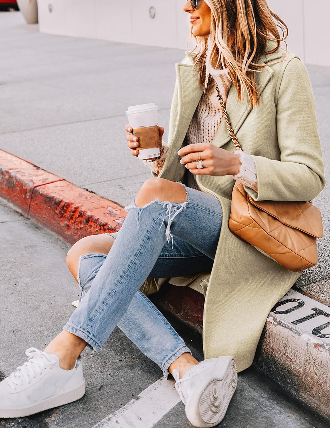 Detalle de Tanming Women's Mid-Long Wool-Blend Pea Coat, Double-Breasted with Notch Lapels