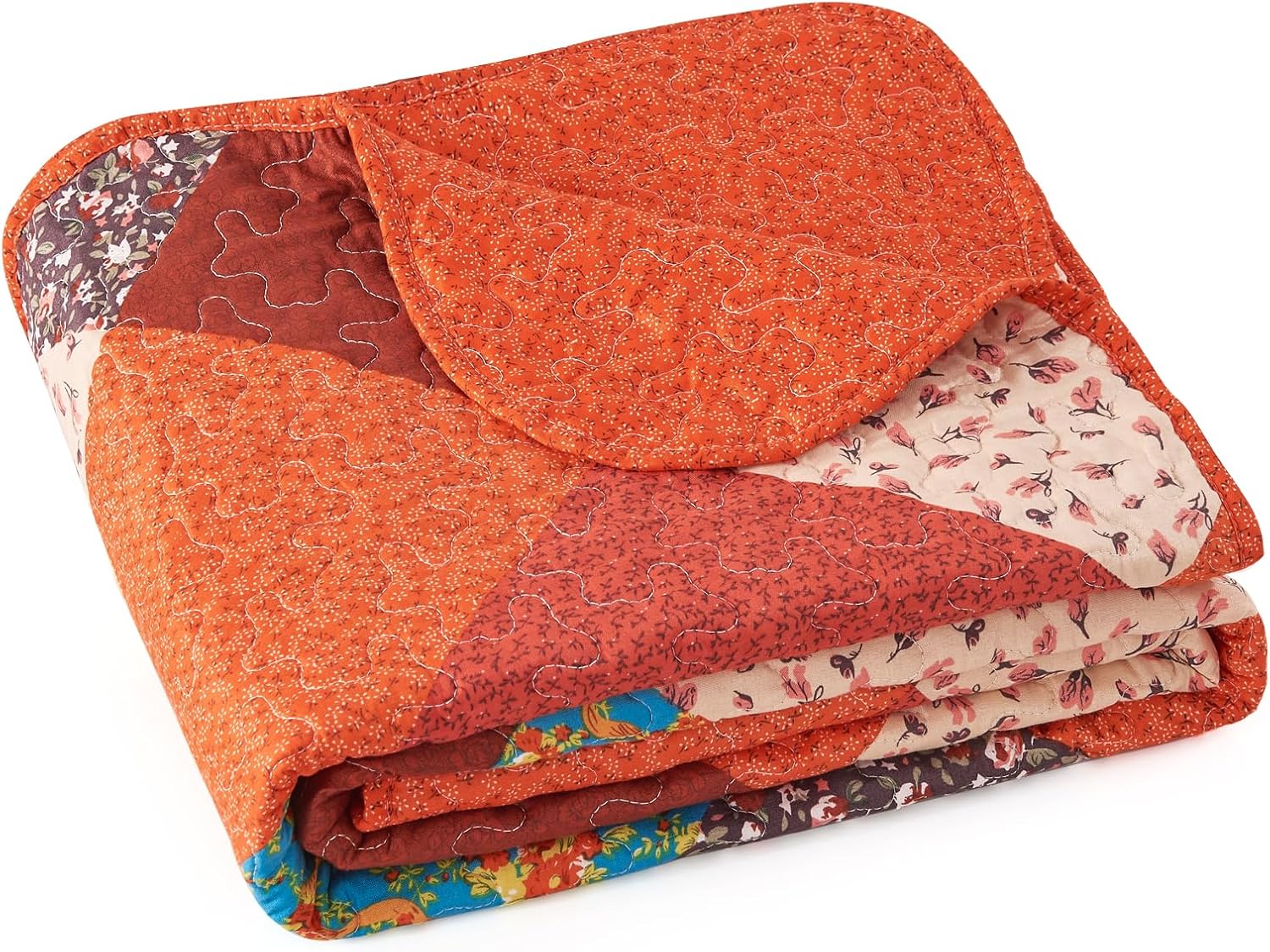Detalle de Qucover Patchwork Couvre Lit et Dessus de Lit réversible 150x200 cm (1 personne) en boutis matelassé