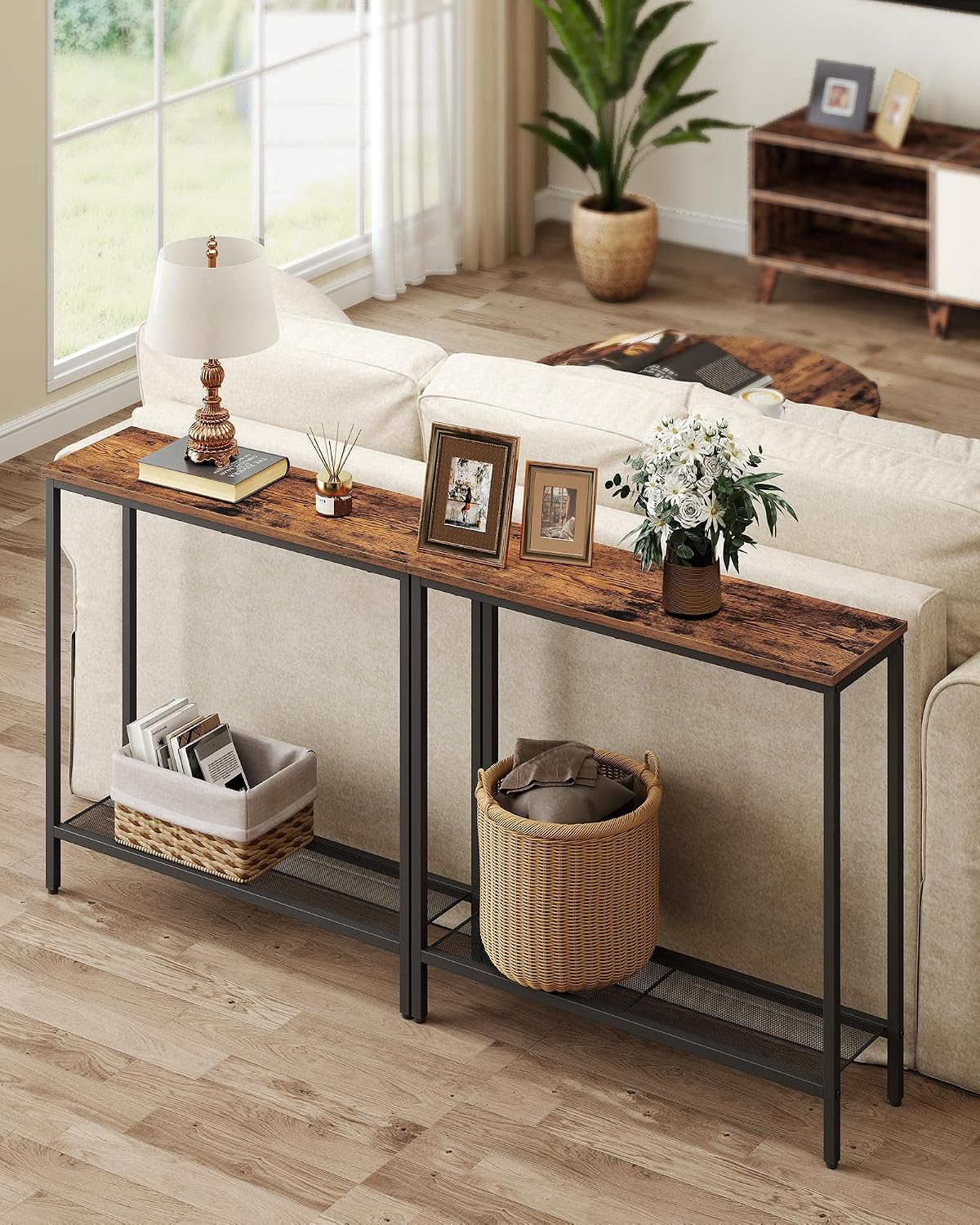 Thumbnail 5 de VASAGLE Console Table: Narrow Steel & Particleboard Hallway Table, Rustic Brown 80 x 24 x 81.2 cm