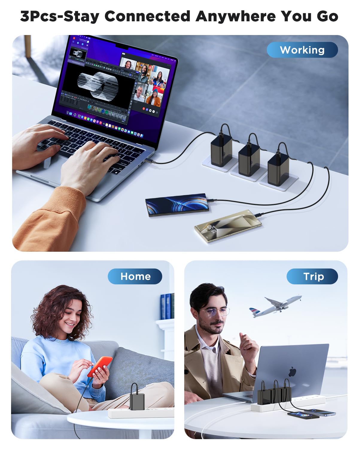 Thumbnail 2 de Samsung 45W USB C Fast Charger 3 Pack 10ft