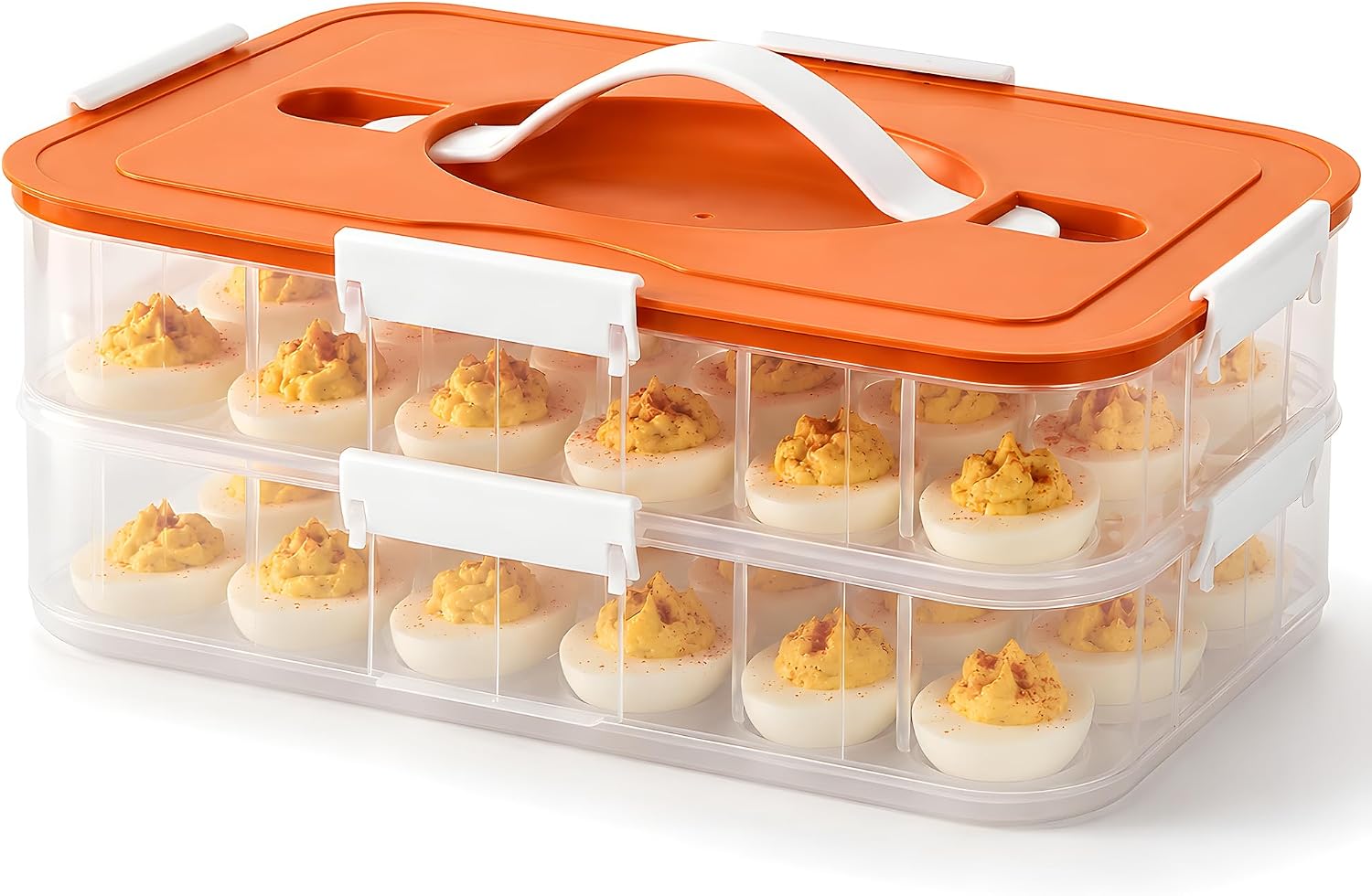 Detalle de Splotiva 36-Slot Deviled Egg Carrier, 2-Tier Orange BPA-Free PP