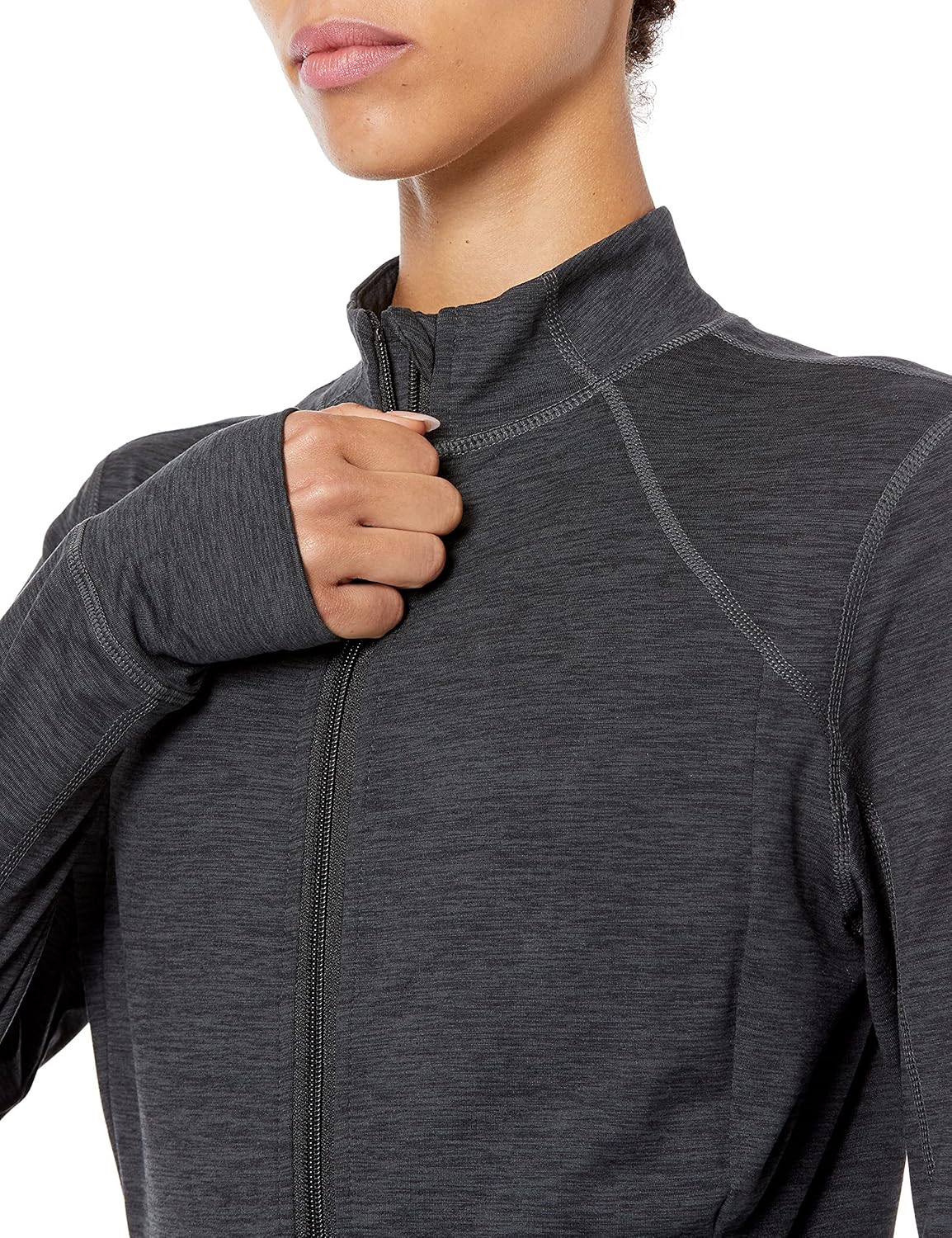 Detalle de Veste Entièrement Zippée en Tissu Brossé Tech Stretch – Amazon Essentials Femme