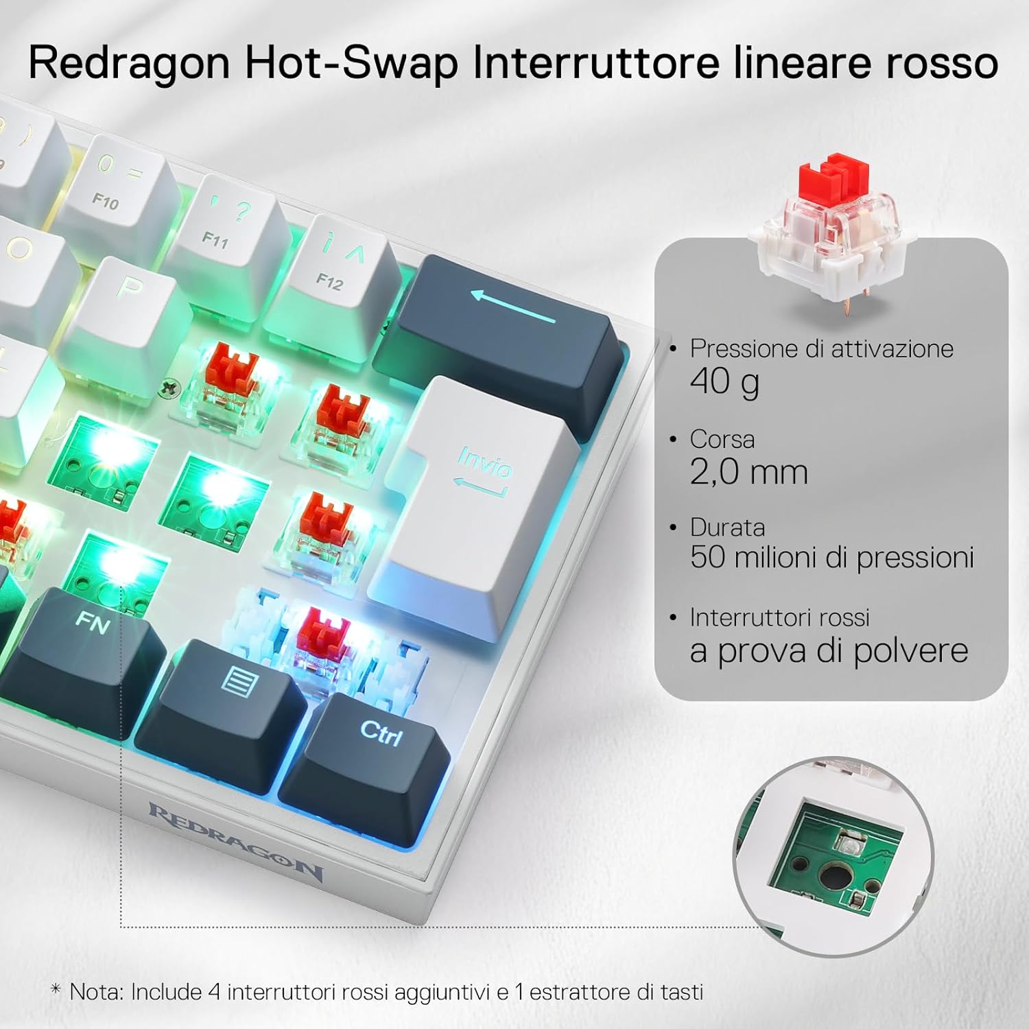 Thumbnail 3 de Redragon K617 Fizz 60% Wired RGB: tastiera compatta con switch rossi hot-swap e design italiano