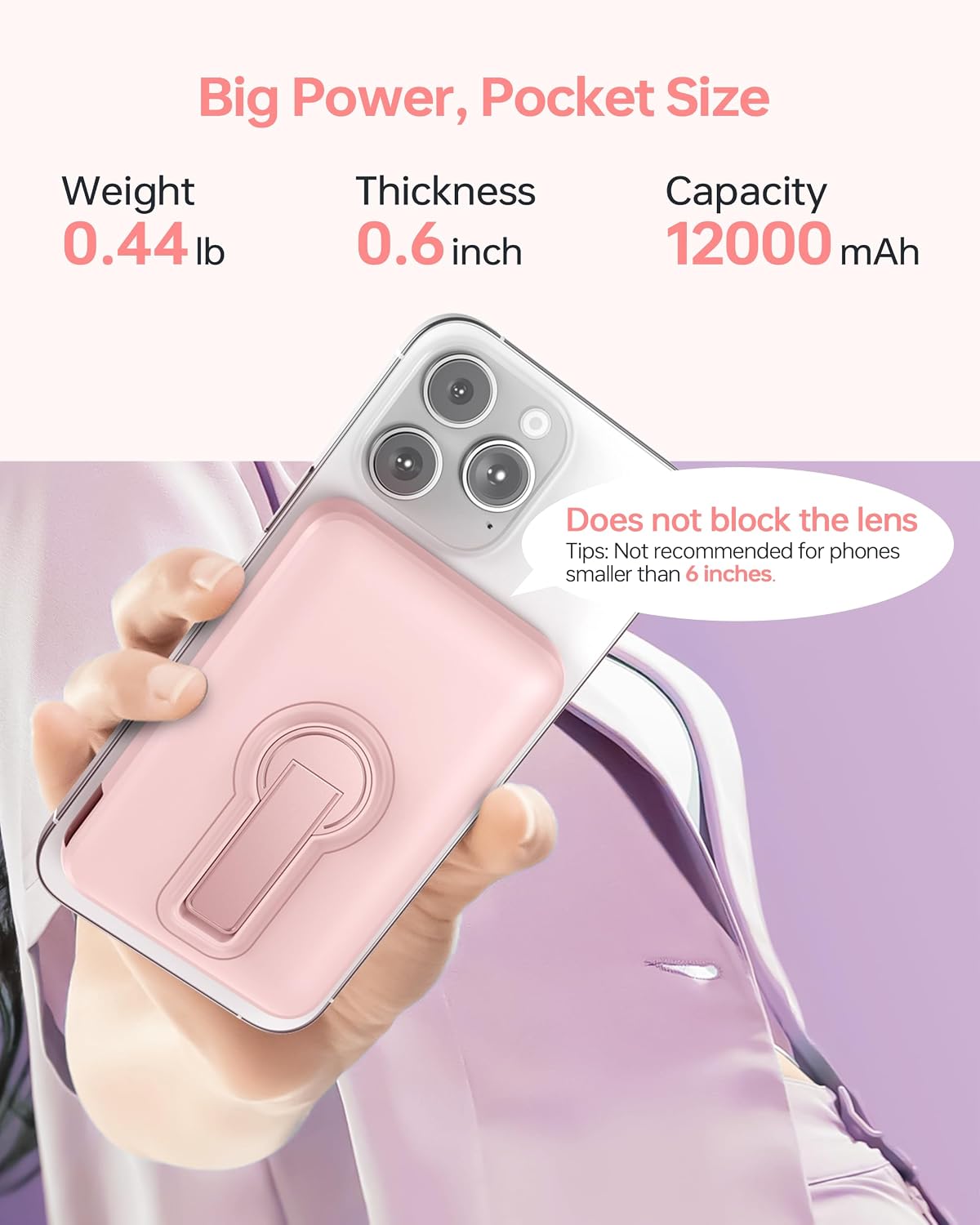 Thumbnail 5 de For MagSafe Power Bank 12000mAh: Compact Magnetic Wireless Charger with 22.5W Fast Charging and 360° Stand