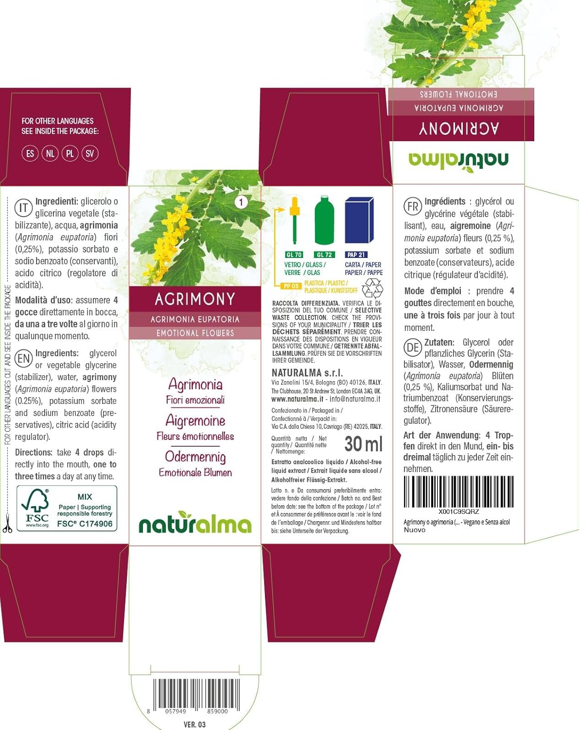Thumbnail 1 de Agrimony (Agrimonia eupatoria) Fiori emozionali Naturalma – Gocce 30 ml, estratto analcoolico
