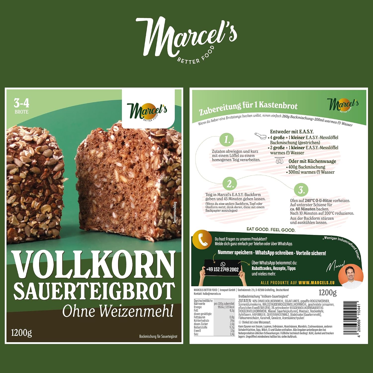 Thumbnail 6 de Marcel's Vollkorn Sauerteigbrot ohne Weizenmehl – 1200 g fester, vielseitiger Brotbackmix