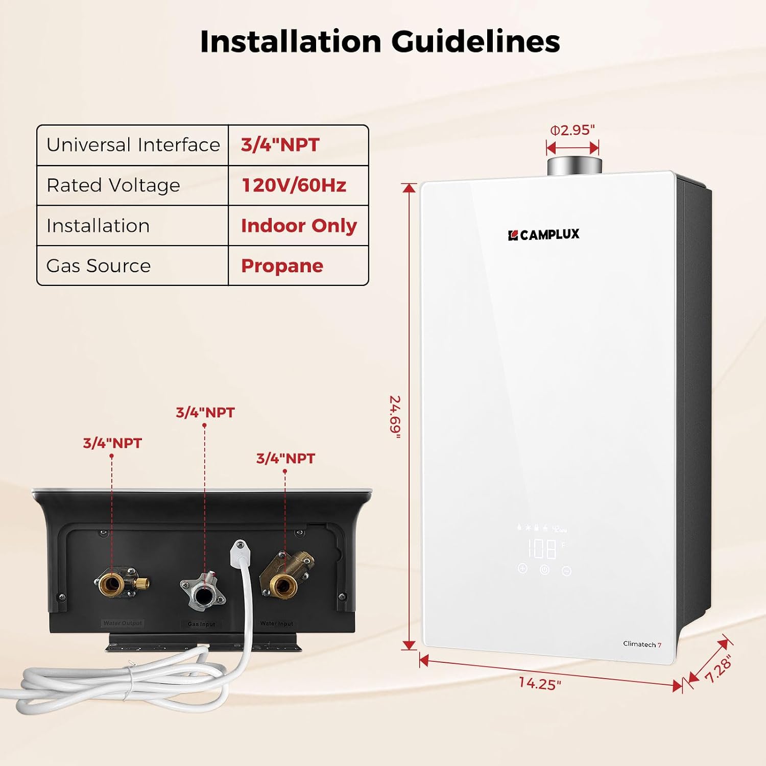 Detalle de CAMPLUX Tankless Water Heater 26L